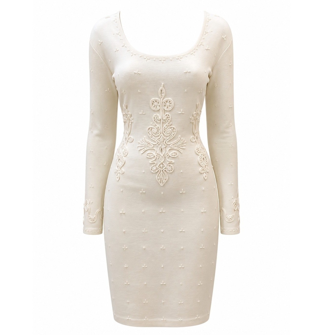 Carole Little Vintage Knit Dress Women Ivory NEW Pearl Soutache Wool Blend M