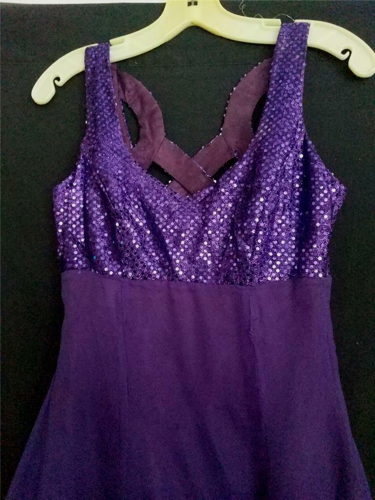 1980’s PURPLE SEQUIN, CHIFFON EMPIRE FULL LONG, EVENING, PROM DRESS 32″ BUST-USA