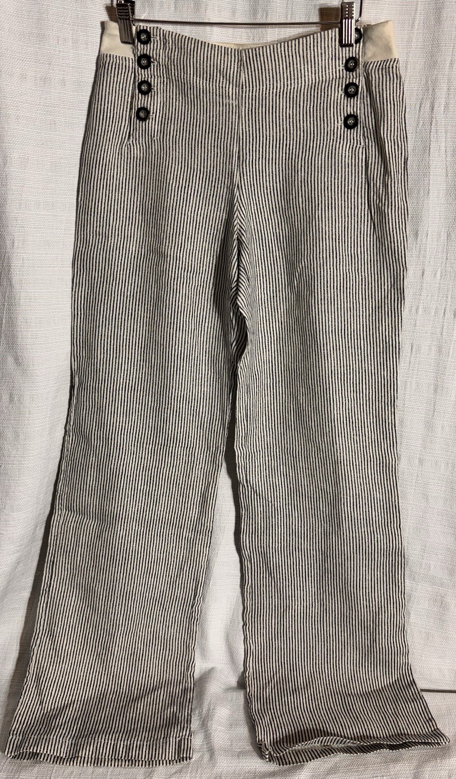 Vintage NWOT Hard Tail Forever Railroad Stripe Pants Sailor Button Wide Leg S