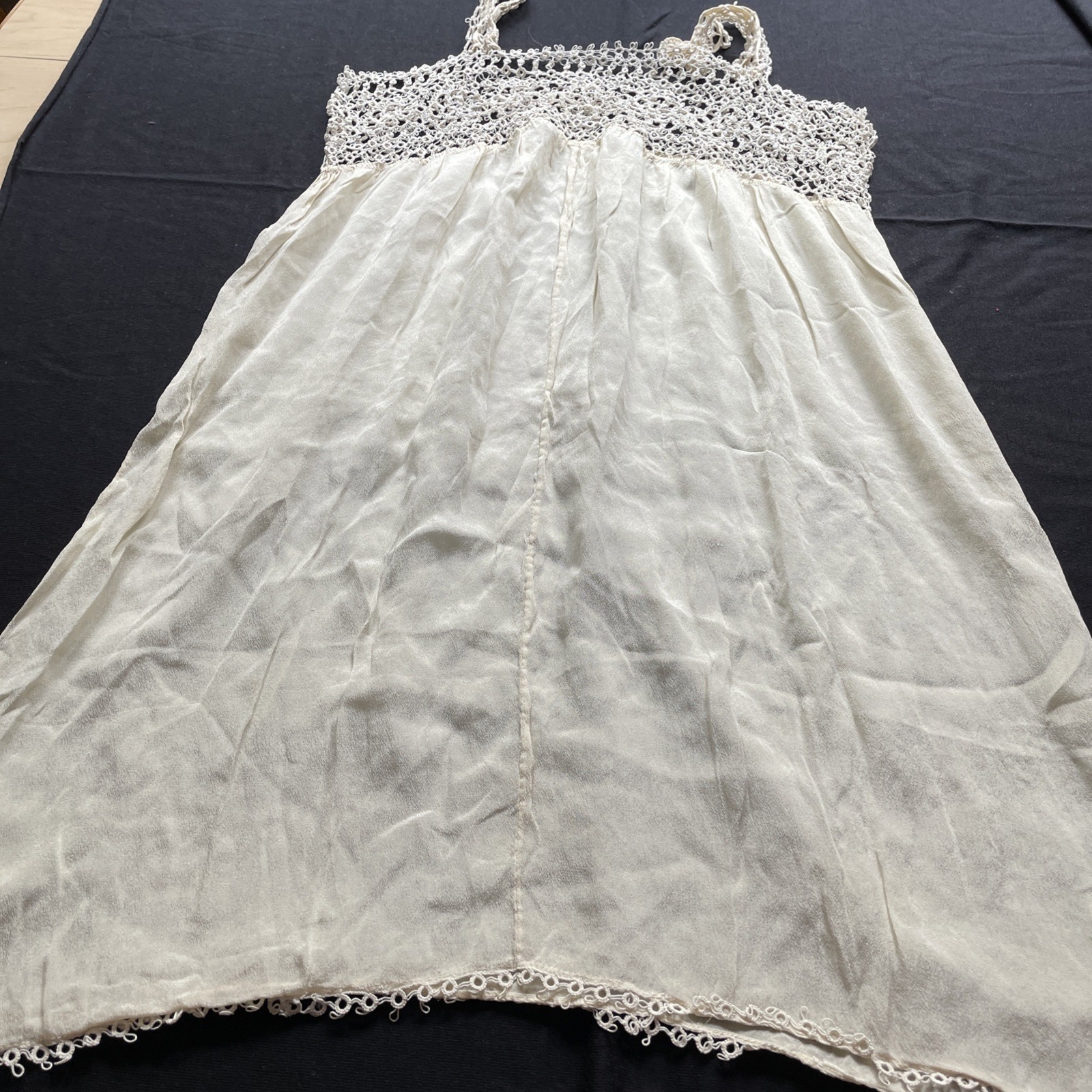 Vintage Ivory Silk Slip With Tatted Lace And Yoke
