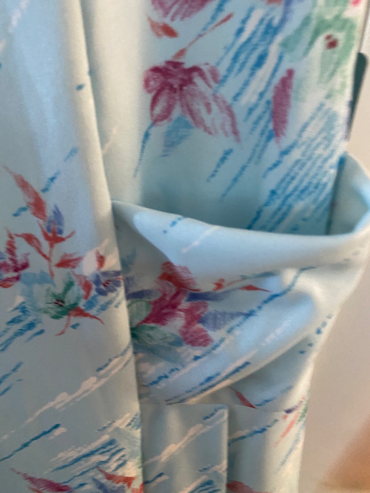 VTG 70s House Dress Women Floral Vneck Collar Button Tie Waist Blue Pink Floral