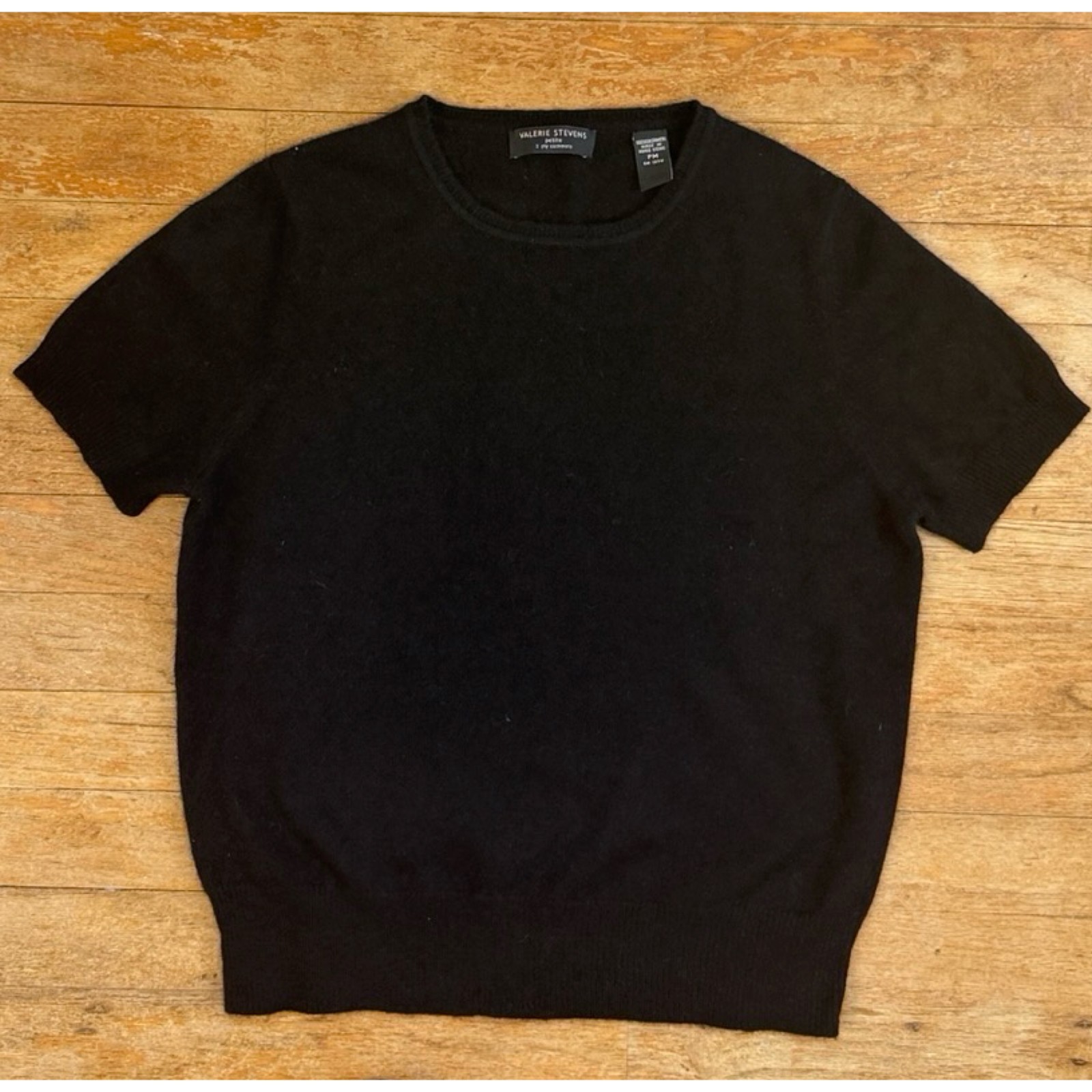 Vintage Black 2 Ply Cashmere Short Sleeve Sweater Size Small 90s Knit Top Crew N