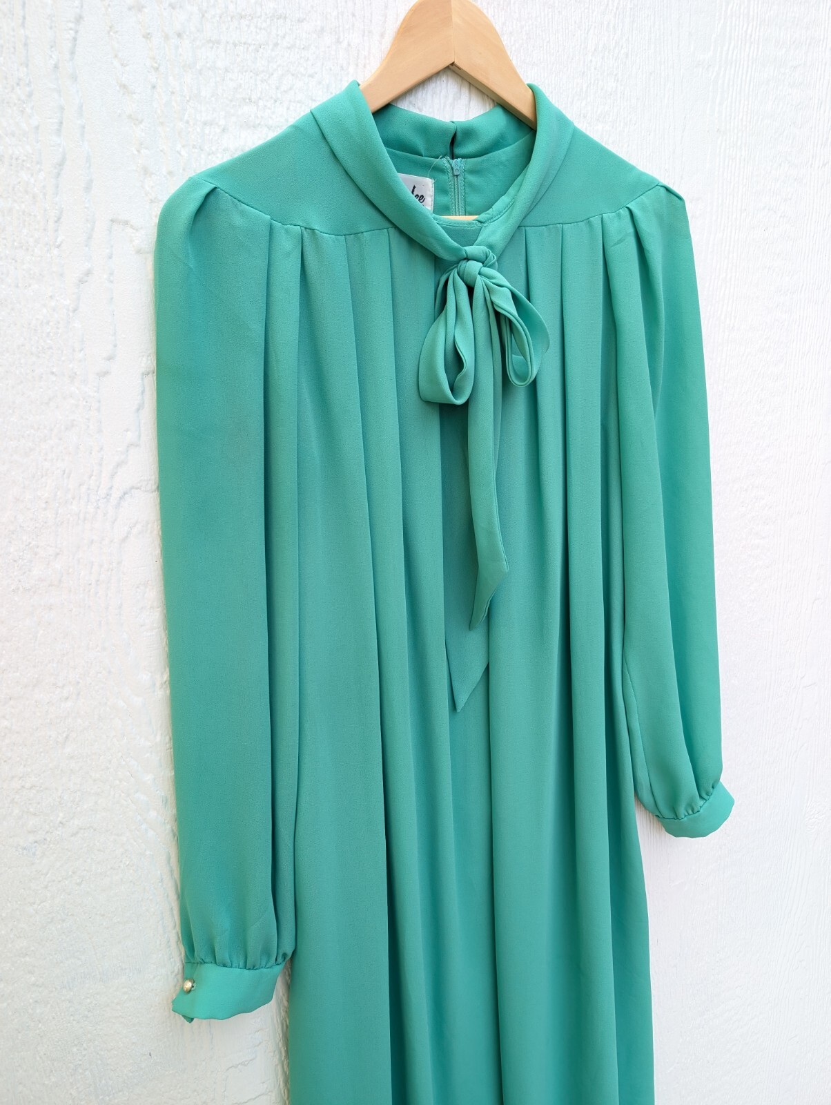 Vintage 60s Henry Lee Union Made Green Flowy Sheer Chiffon Dress Size Medium