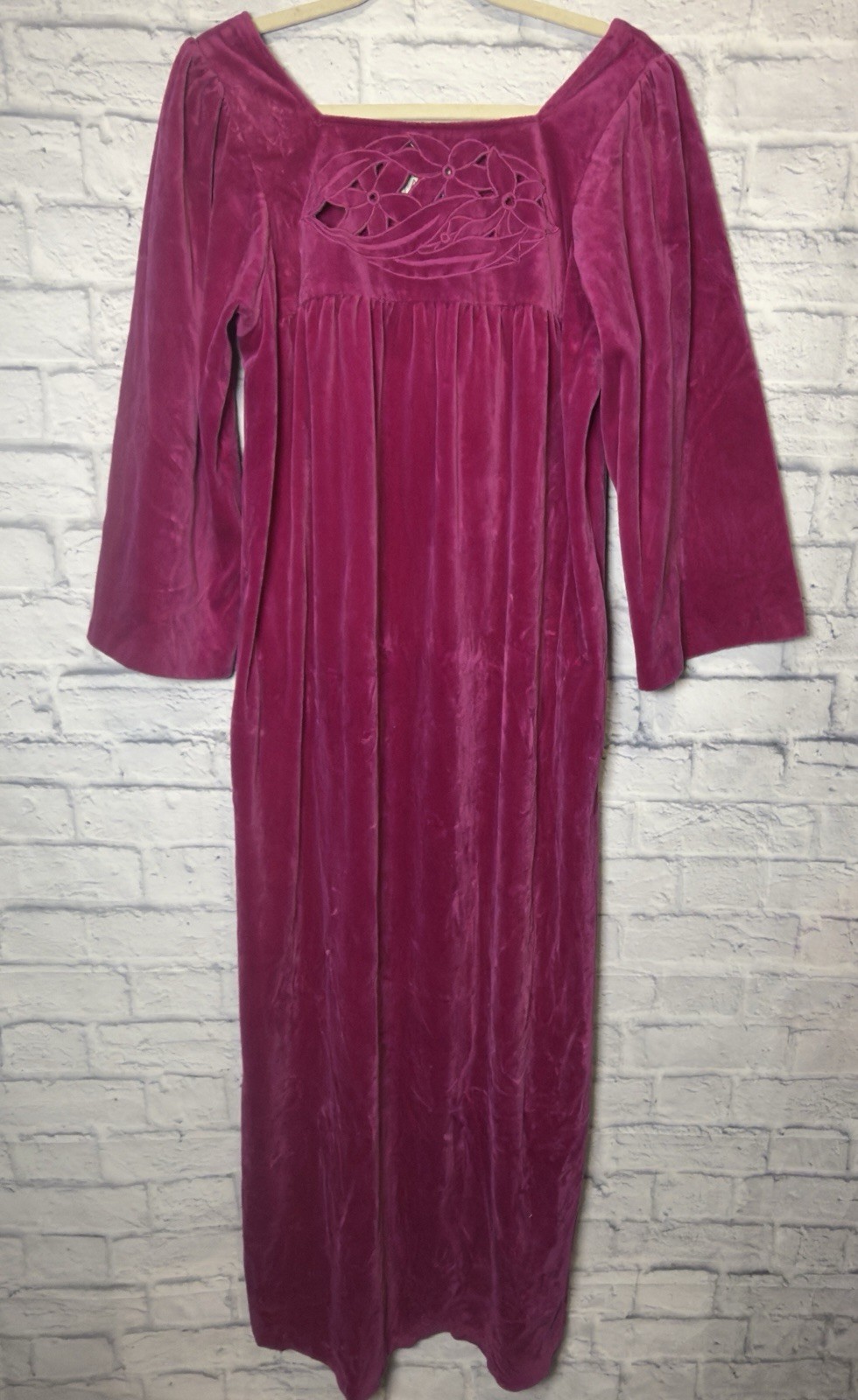 Vtg Appel Velvet Maxi Nightgown Fuchsia Med Regal Empire Romantic Cottage Boho
