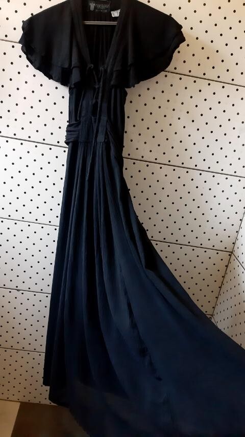 Vintage RADLEY London Black Maxi Sexy Cotton Dress Wing Sleeves Size 12-36″/91cm