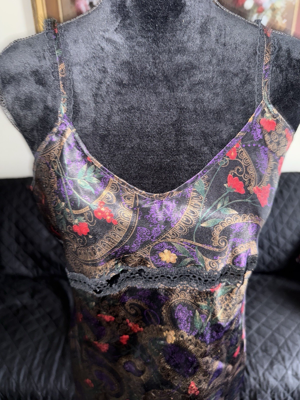Erika Taylor Intimates Vintage Floral Silky Slip Dress Chemise Sz S