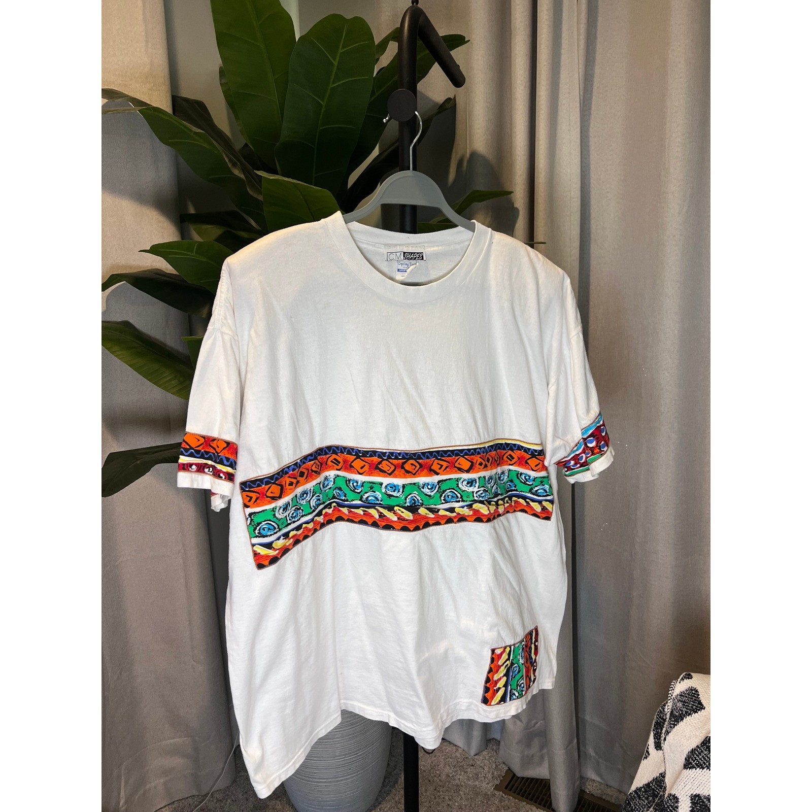 Vintage 90s CM Shapes Spring Ford Oversized Graphic T-Shirt White XXXL Abstract