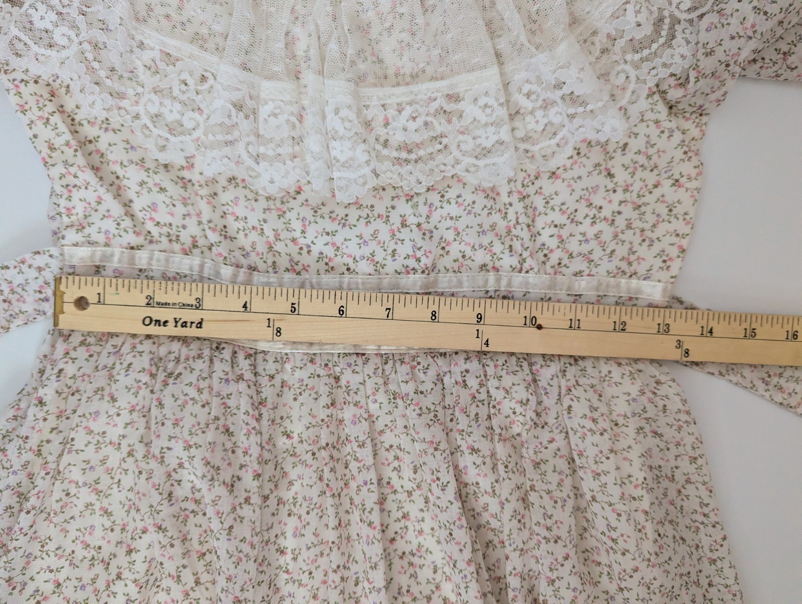 Gunne Sax by Jessica Vintage Victorian Prairie Maxi Dress Lace Ribbon Pearls