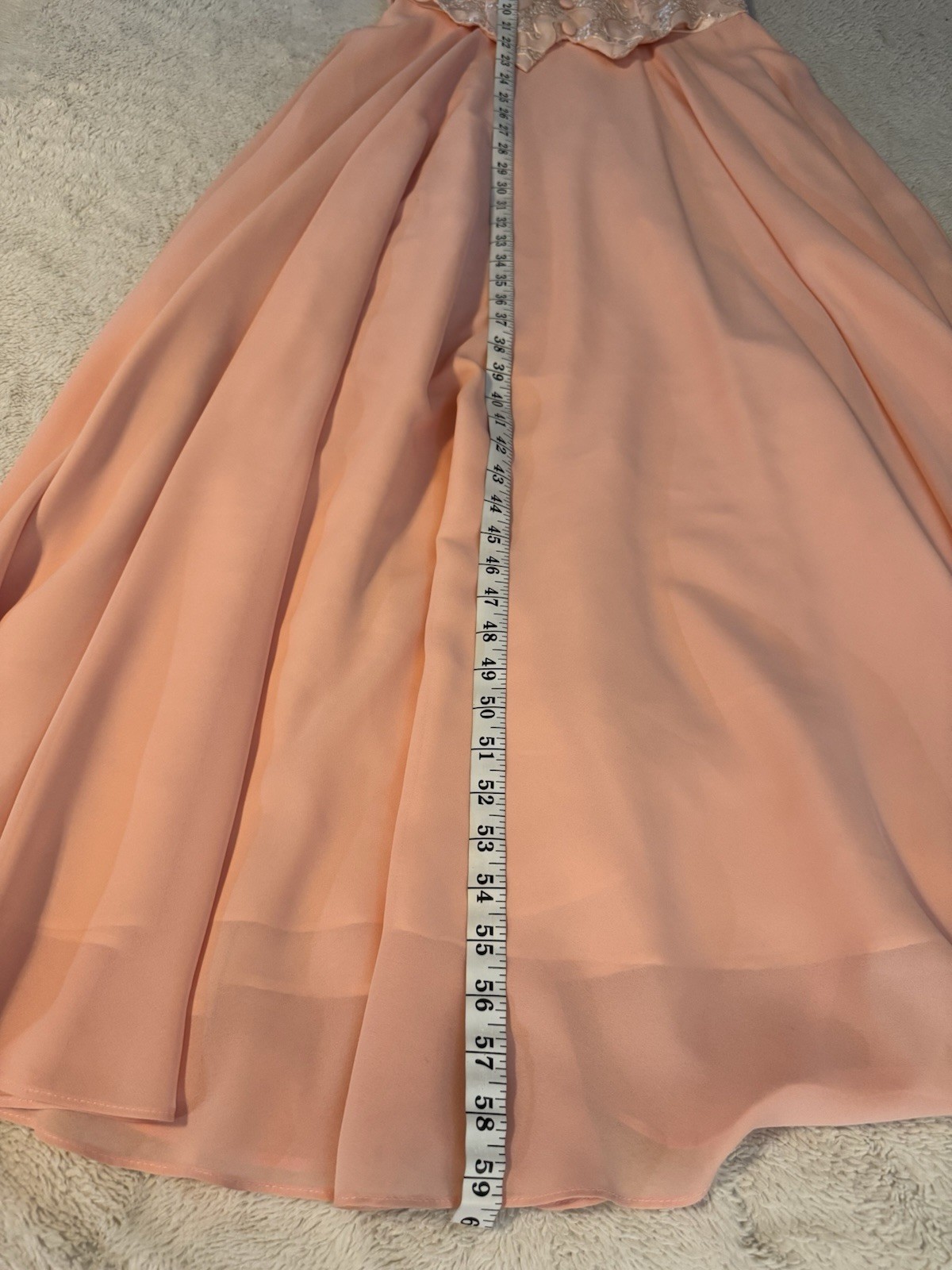 VTG 90s Faviana New York Halter Gown Peach Sequin Backless Maxi Dress Size 13/14