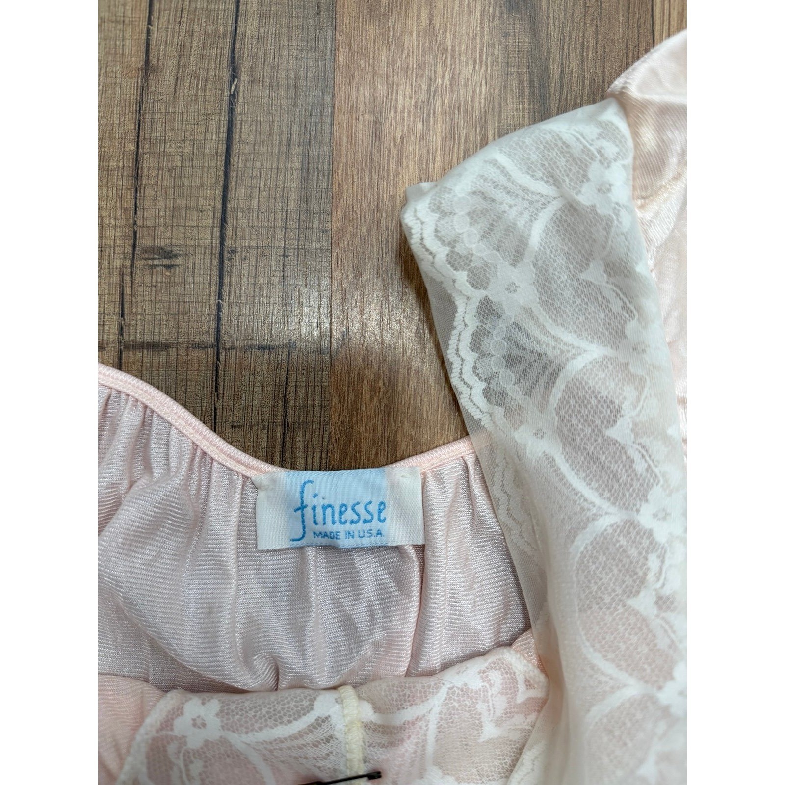 Vintage Finesse Pink Satin Nightgown Lace Trim Babydoll Sleep Dress USA