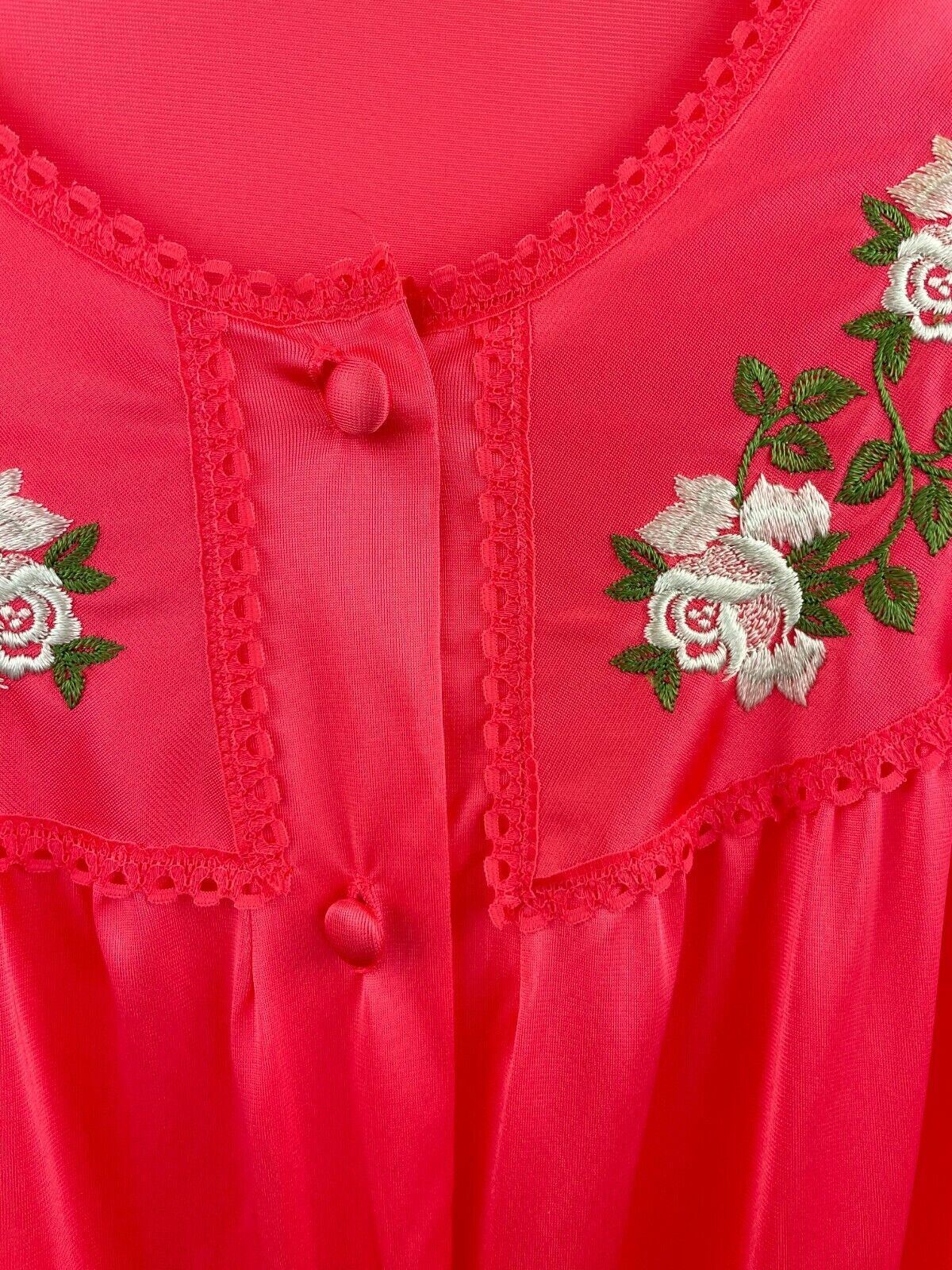 Vtg Lorraine Nylon Satin Nightgown Small Pink Floral Embroidered Long B41-08