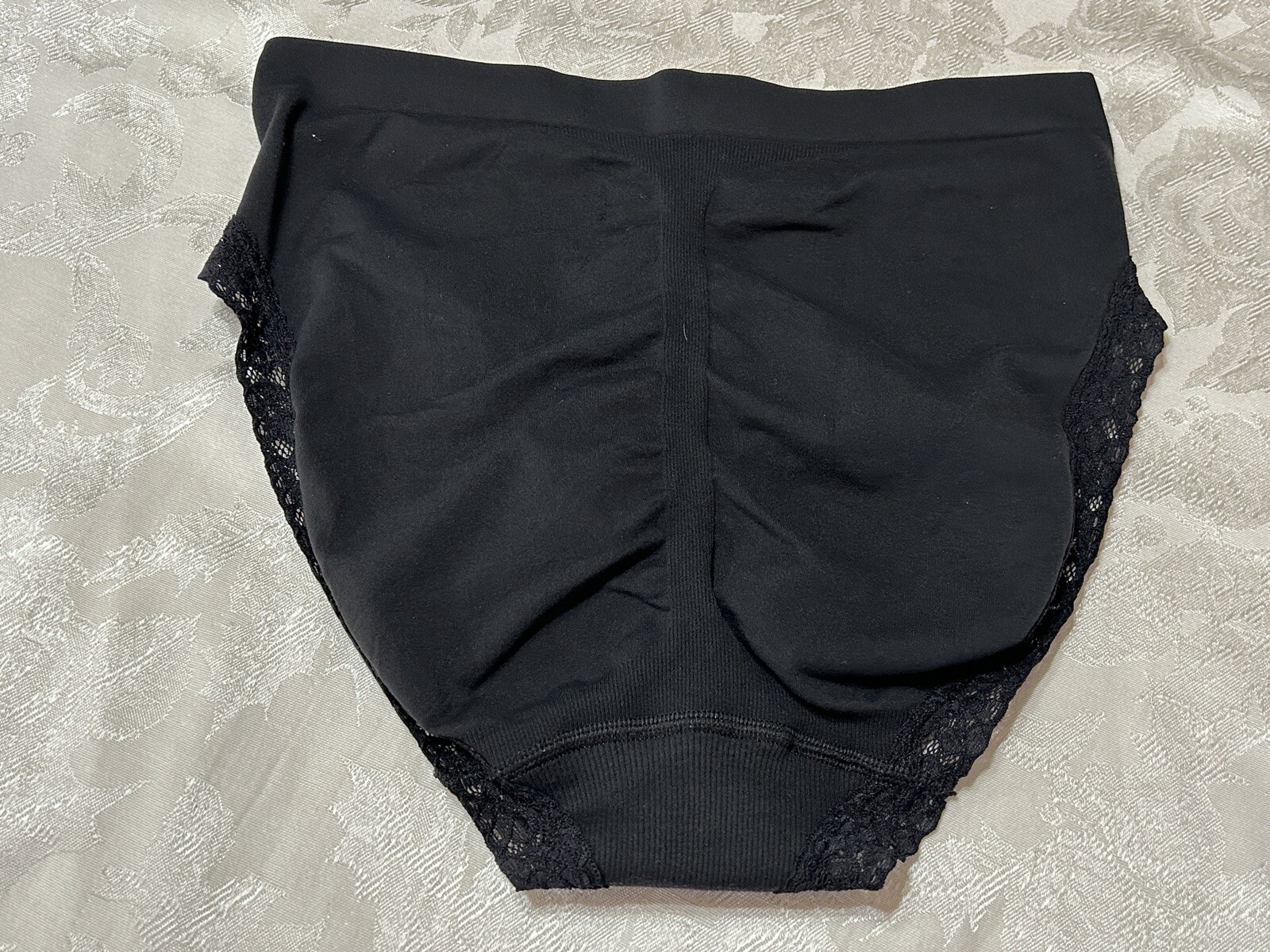 Vtg CACIQUE Tactel Nylon Lace Trim Hi-Cut 18/20 Black Shaping Panties #258