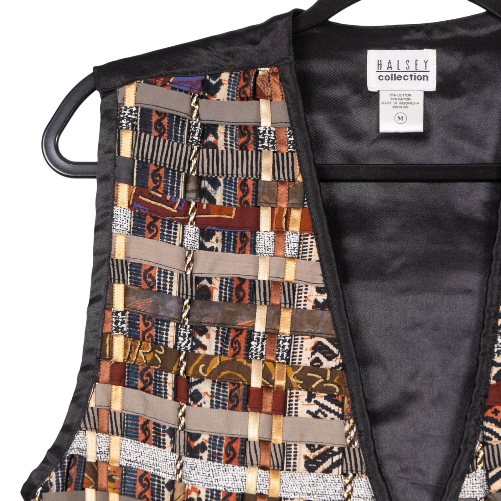 Halsey Collection Woven Patchwork Vest M Womens Brown Yellow Gray Beige Rayon