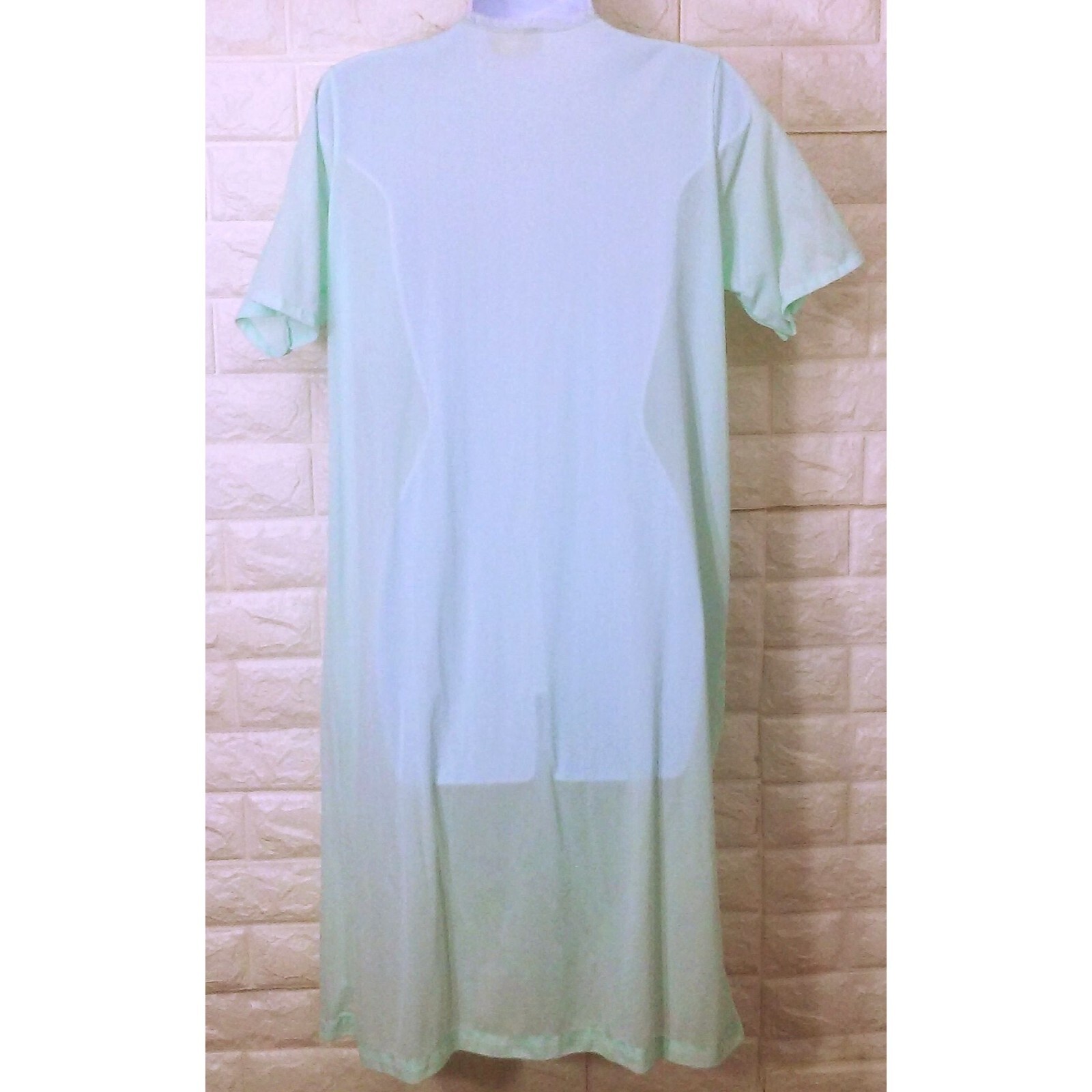 Vintage 80s Danni Dressing Gown Robe -L Pocket Ruched Lace Buttons SSL Nylon