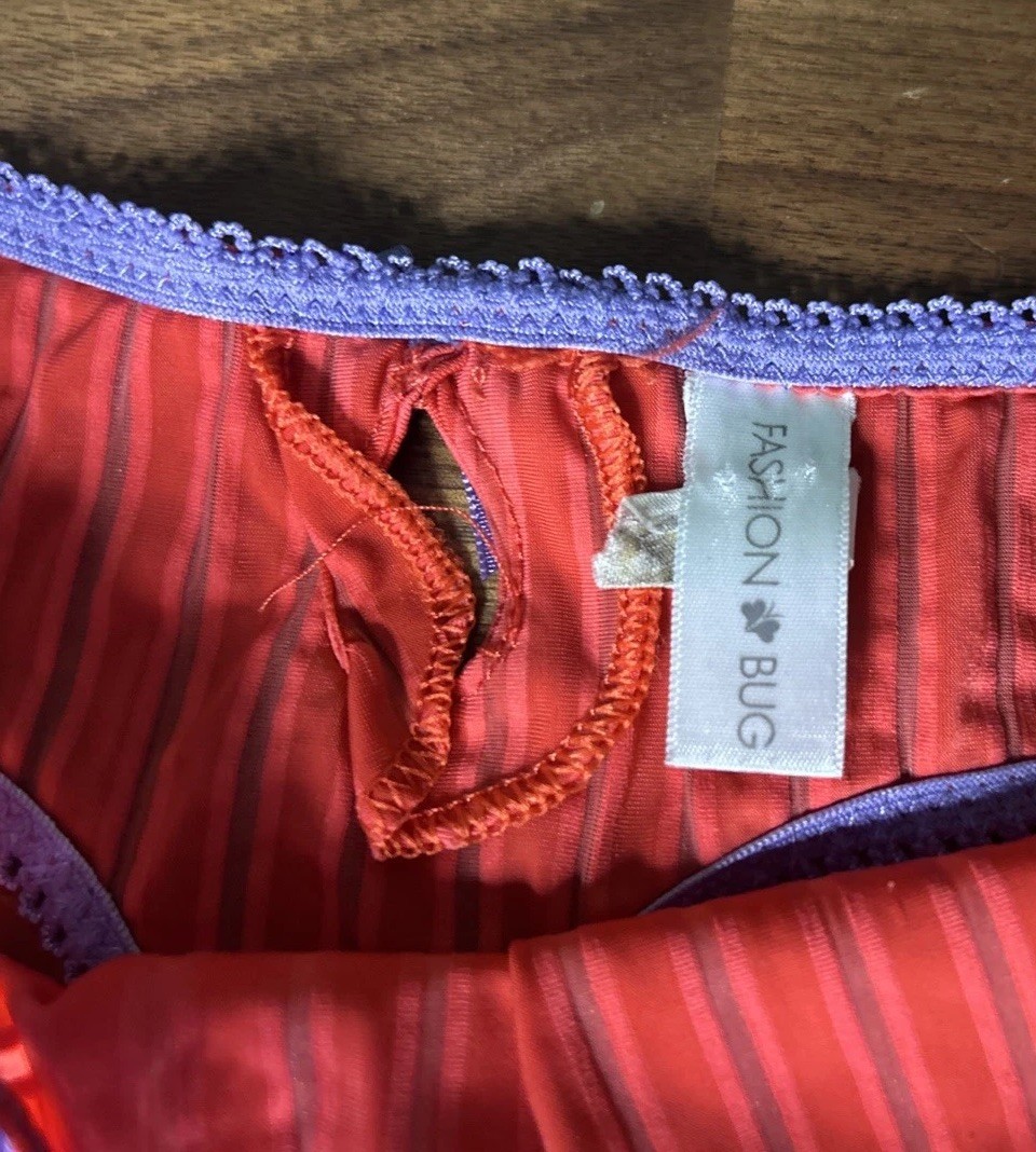 Vtg Second Skin Thong Sz 8 Plus Fashion Bug Lace RARE Keyhole Red Purple Nylon