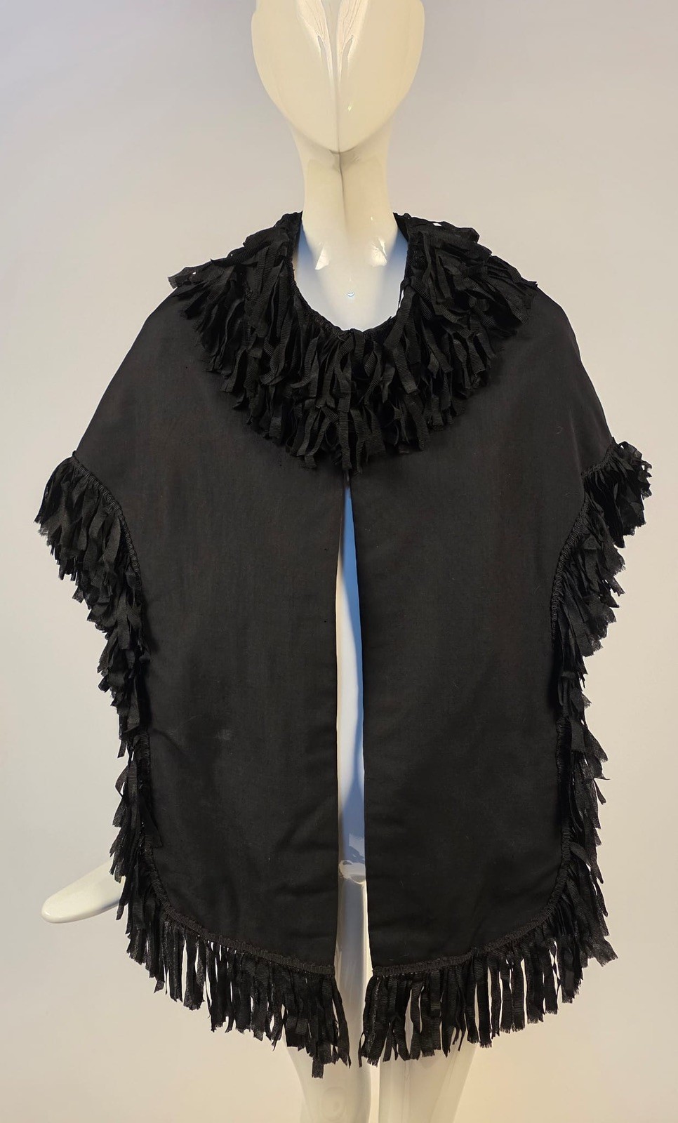 VICTORIAN 19TH C BLACK CAPE W FESTOON RIBBON EDGING