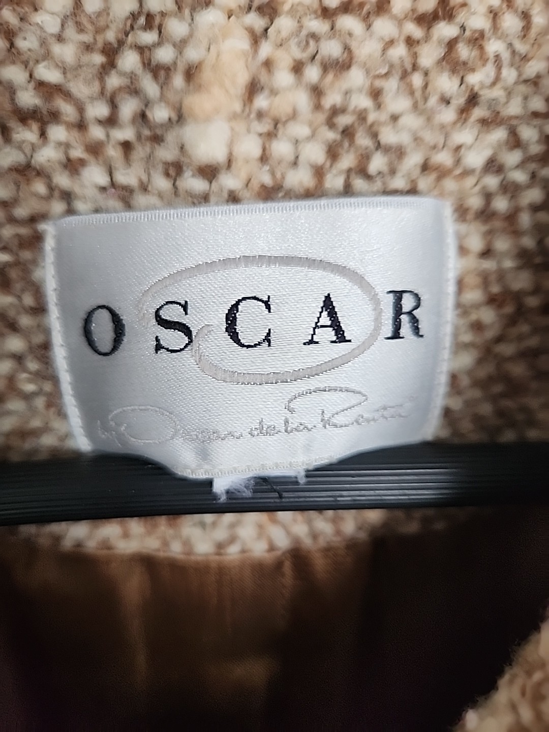 Vintage Oscar de la Renta Wool Tweed Coat Double Breasted Belted Back