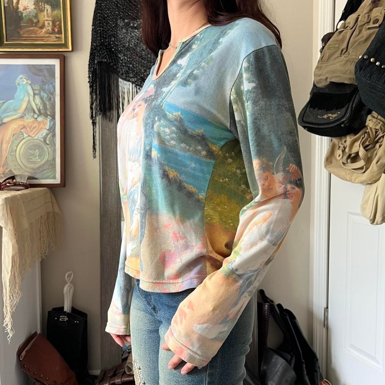 P&N Vintage 2000s Fairy All Over Print Long Sleeve Top Blue Fairycore Y2K M