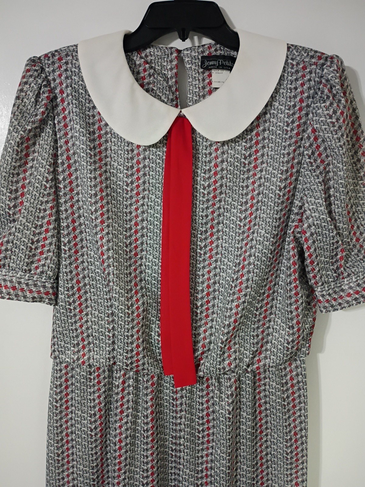 Vintage Jenny Petite 14 Polyester Made In USA Grey And Red