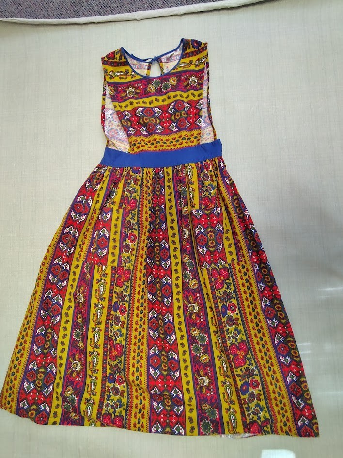 VTG Floral Paisley Bohemian Bib Apron Maxi Dress Design House Japan 60s/70s