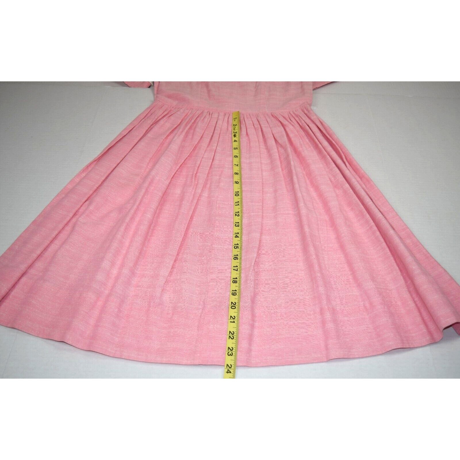 Vintage Midi Dress Size S/M 50s Cotton Candy Pink White Lace Trim Heart Buttons
