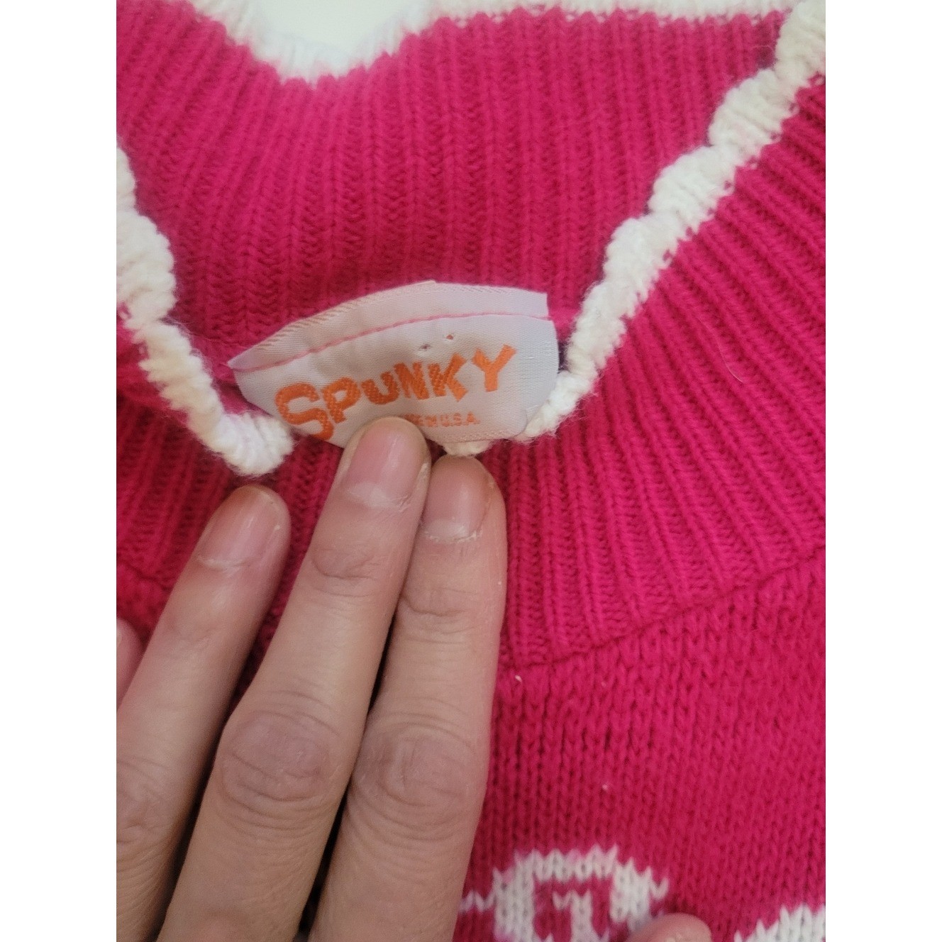 Vtg 80s Spunky Pink Cat in Window Sweater Kawaii Novelty USA Scallop M/L