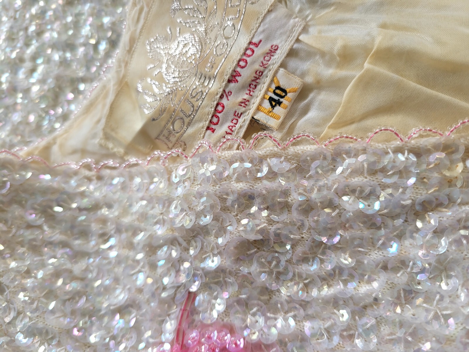 Vintage 1950s House Of Gold Beaded Wool Tank Top Blouse Pink Peppers 40 M Glam