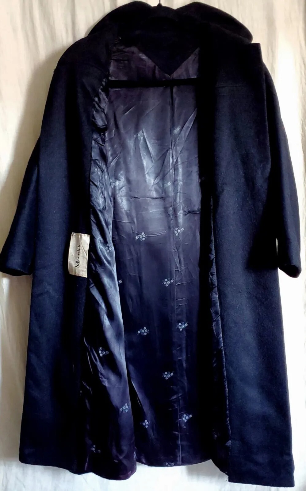 VTG 50s Moordale Fancy Mohair Wool Charcoal Black Coat w Floral Satiny Lining S