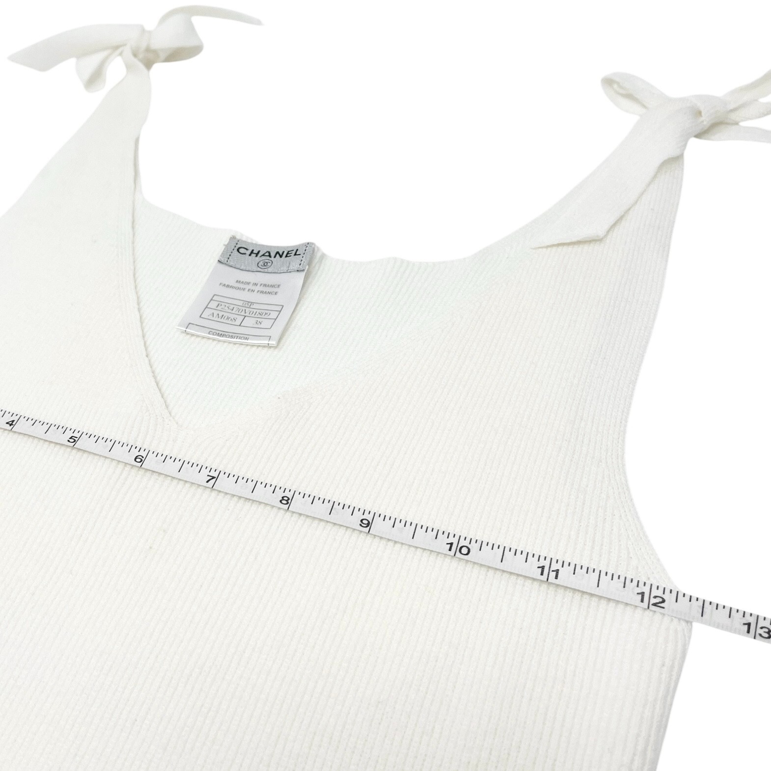 CHANEL Vintage 05P CC Mark Logo Rib Knit Tank Top #38 Sleeveless White Cotton