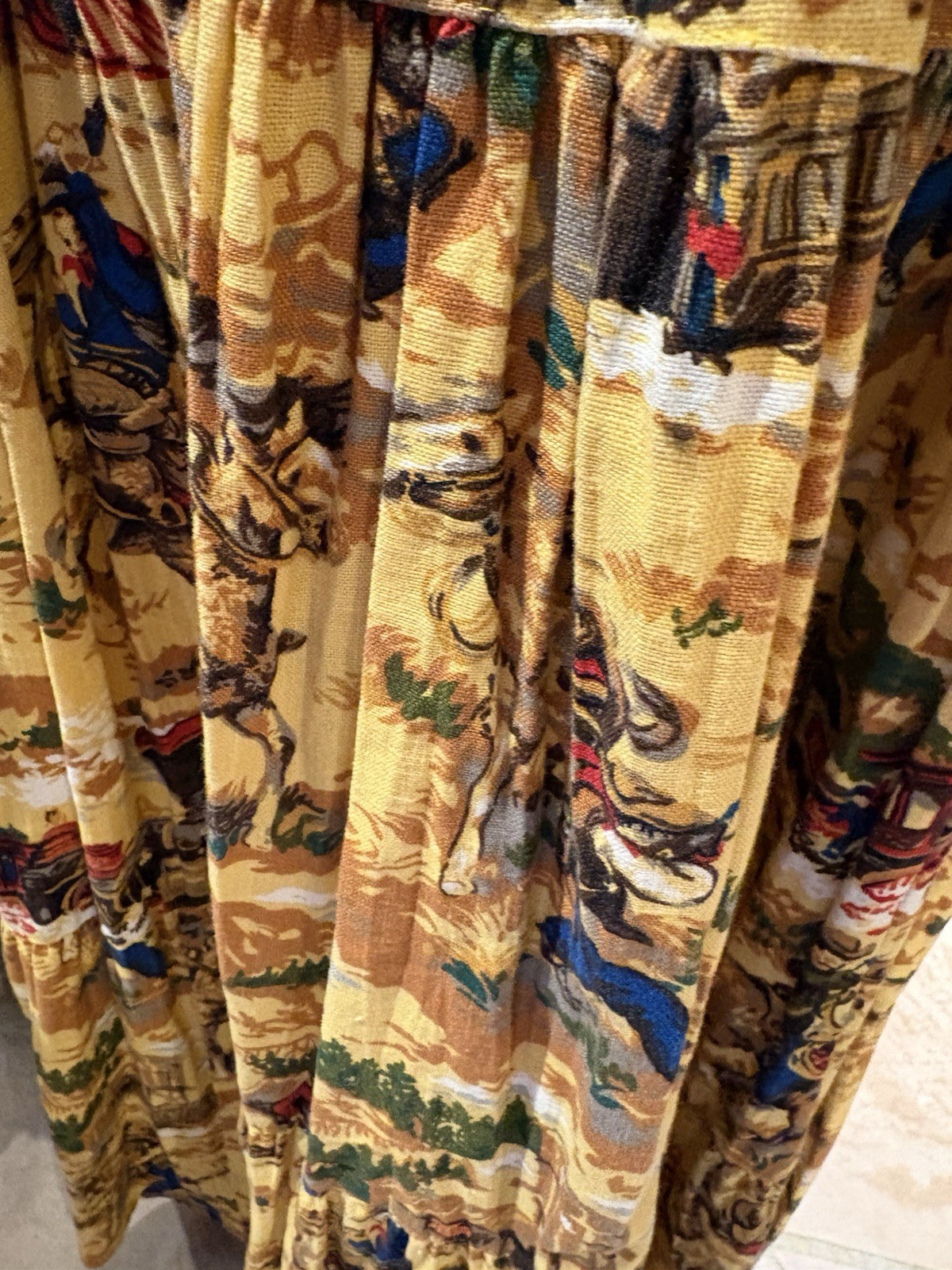 Vintage Sharon Young Sportswear Yellow Western Print Broomstick Skirt Size S/M