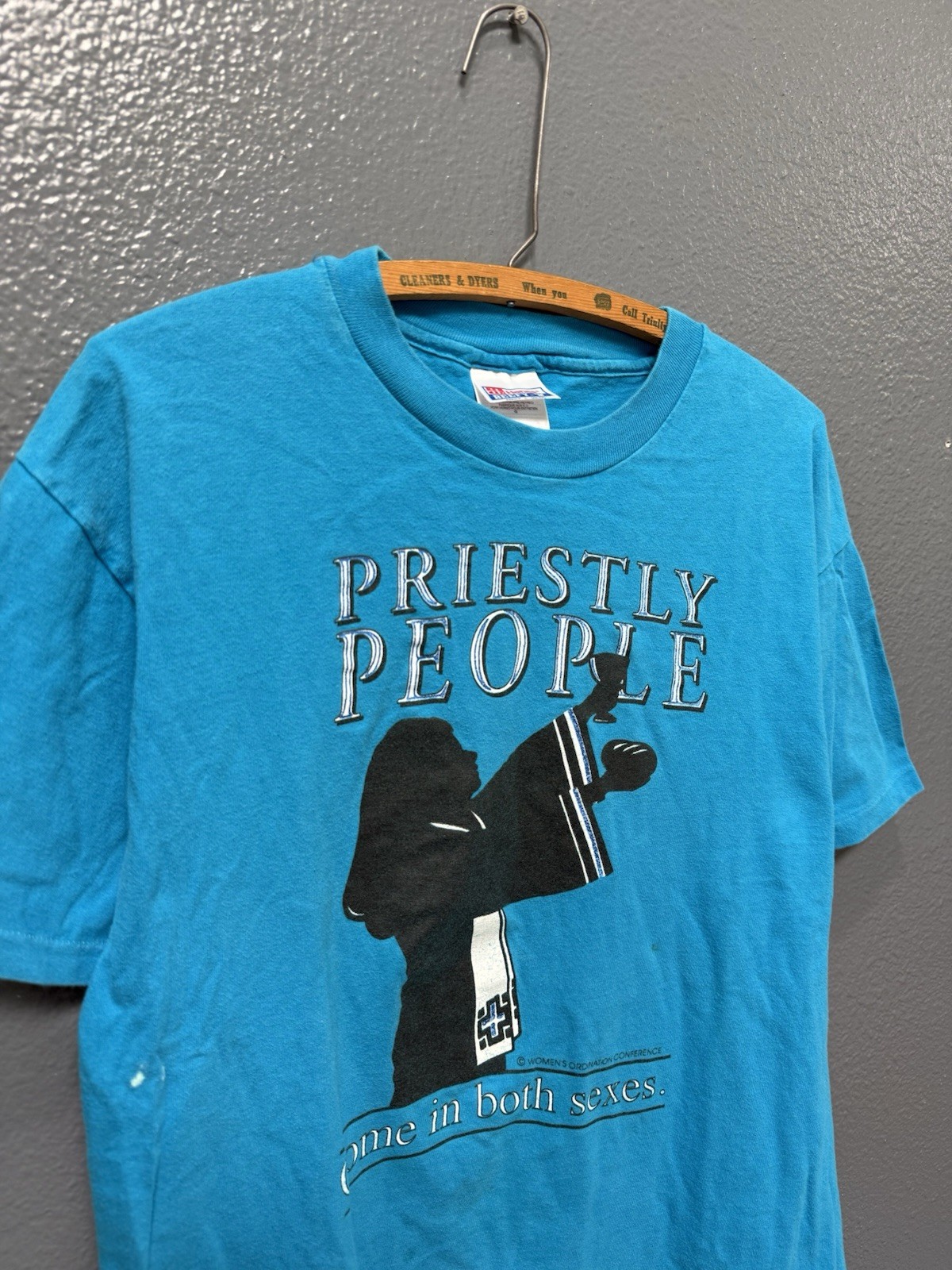 Vintage 90’s Women’s Preist Religion Blue Tee Shirt God Size Large Blue Hanes