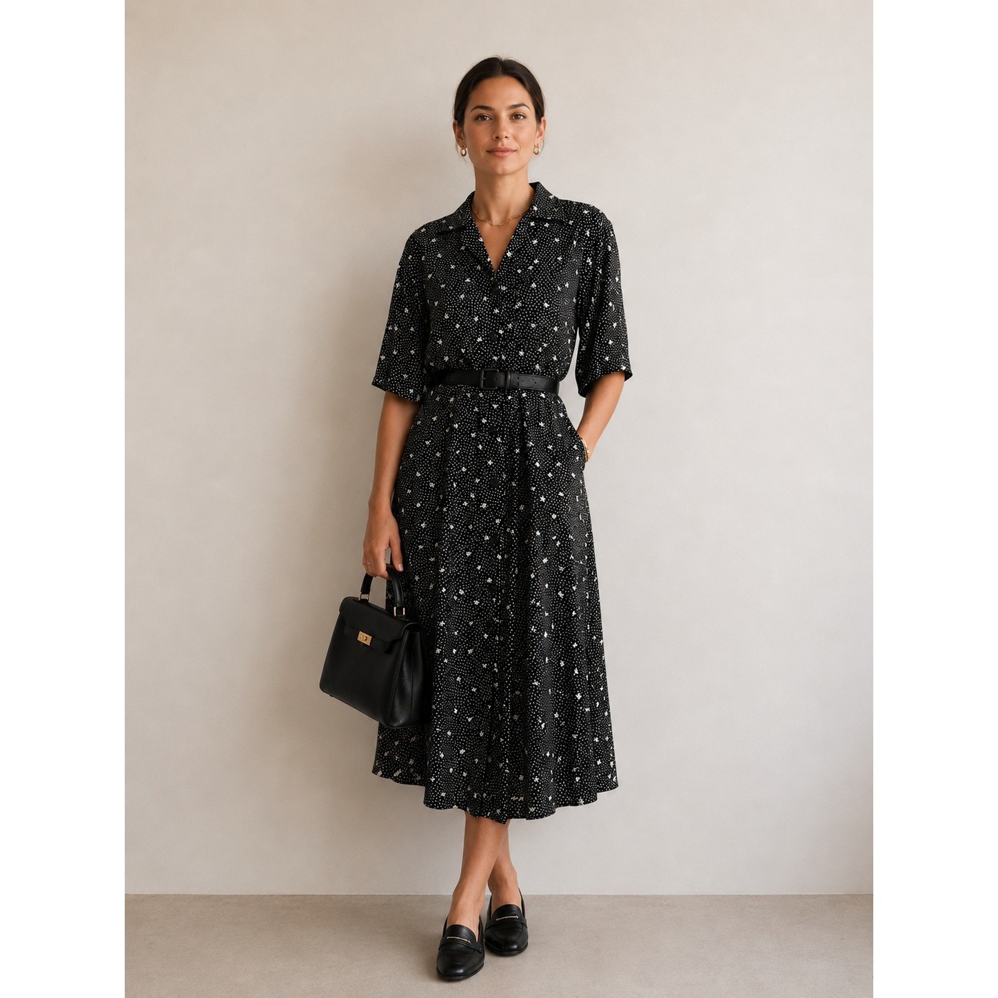 Vintage Liz Claiborne Blk Polka Dot Button Front Midi Dress Size 10 Cottagecore