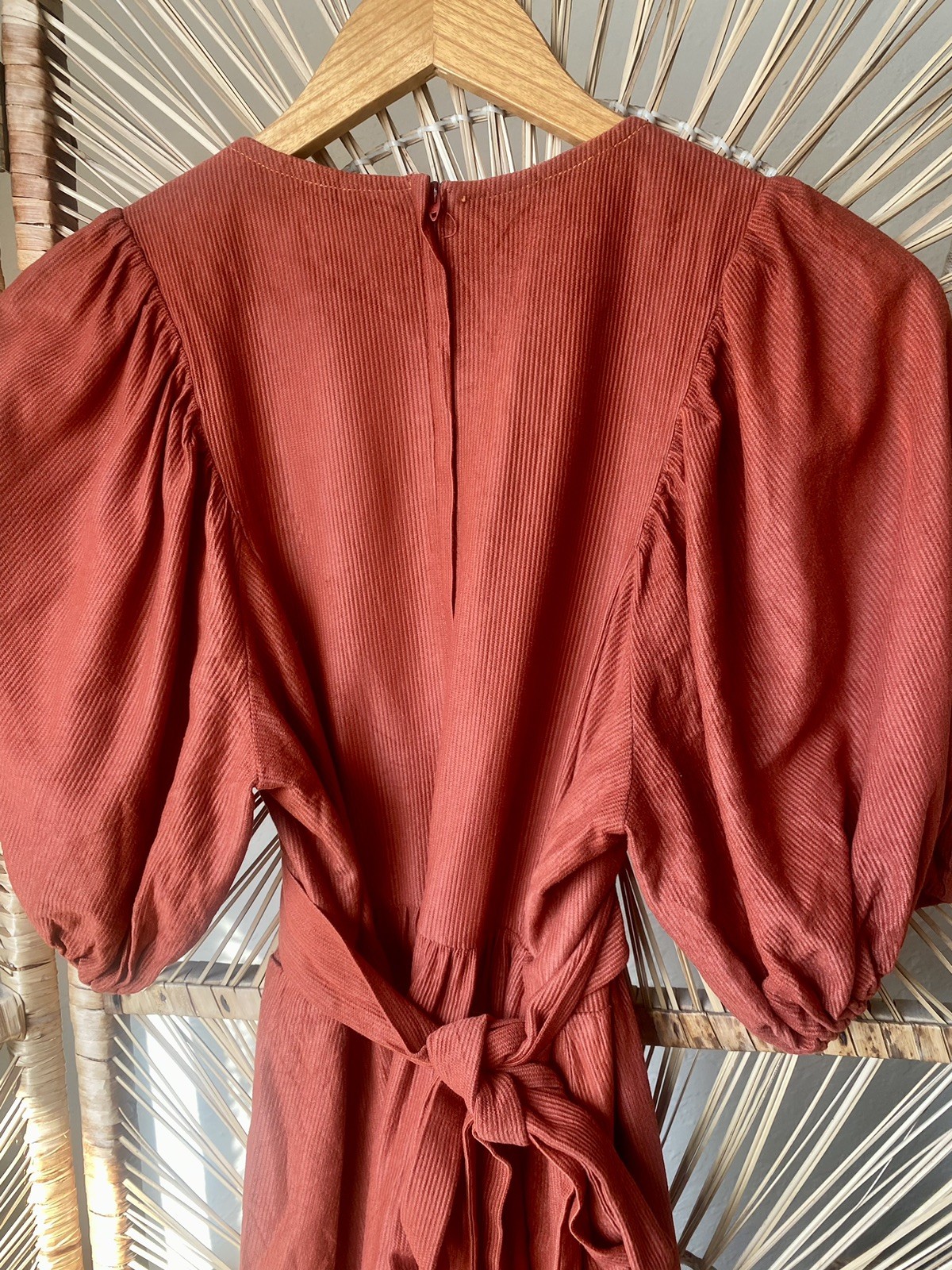 Candi Jones California Vintage 1970s Puff Sleeve Rust Colored Dress