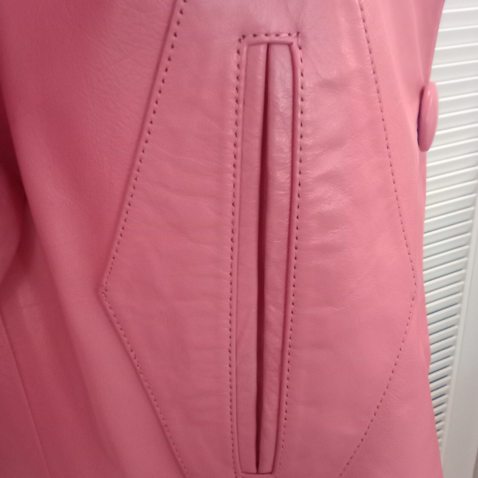 Pink Leather 1980’s Car Coat Length Dolman Sleeves Excellent Condition by Rafael