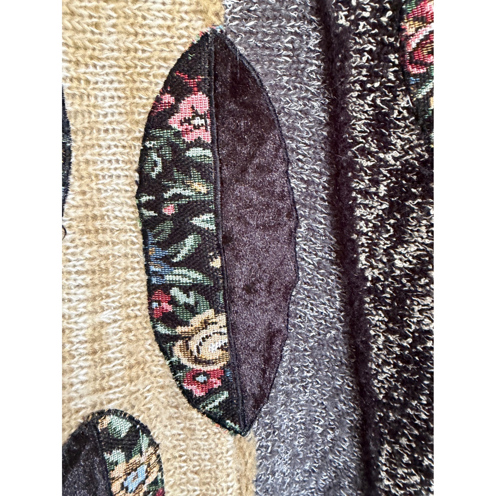Vintage Tapestry Leaf Patchwork Sweater Women L Black Multi Color Art To Wear