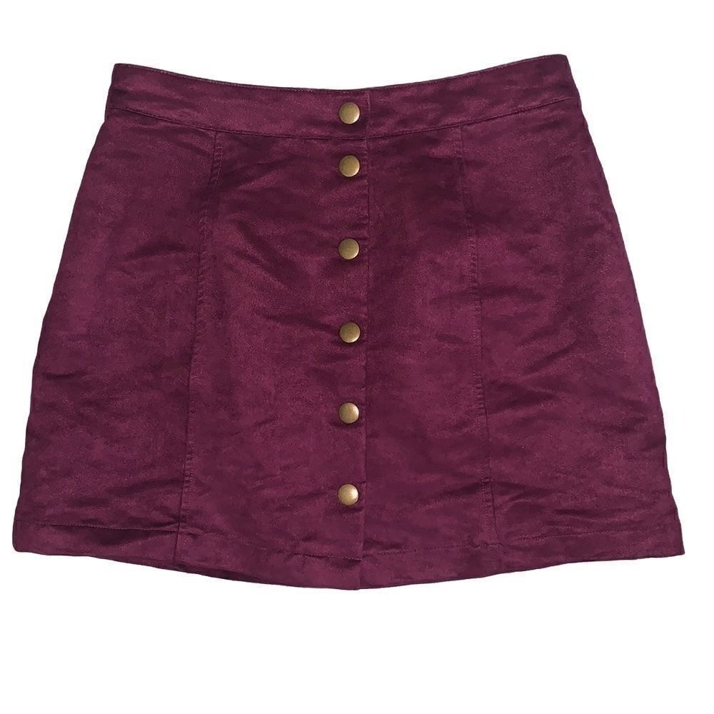 Old Navy Burgundy Faux Suede Button Front Mini Skirt A-Line Plum Size 2