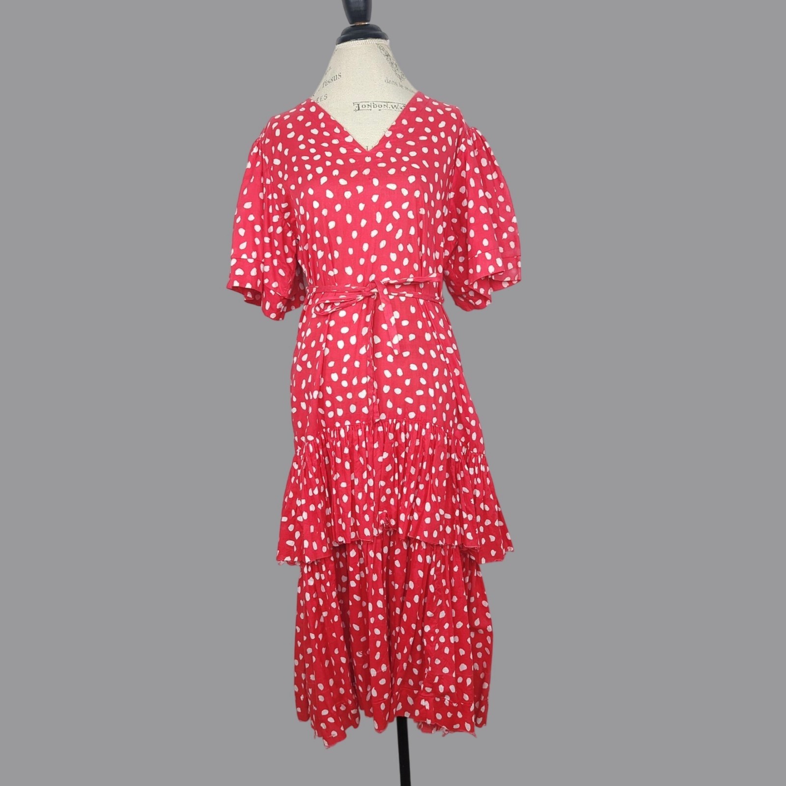 Vintage 70s Stanley Sherman Dress Medium Red Flamenco Polka Dot