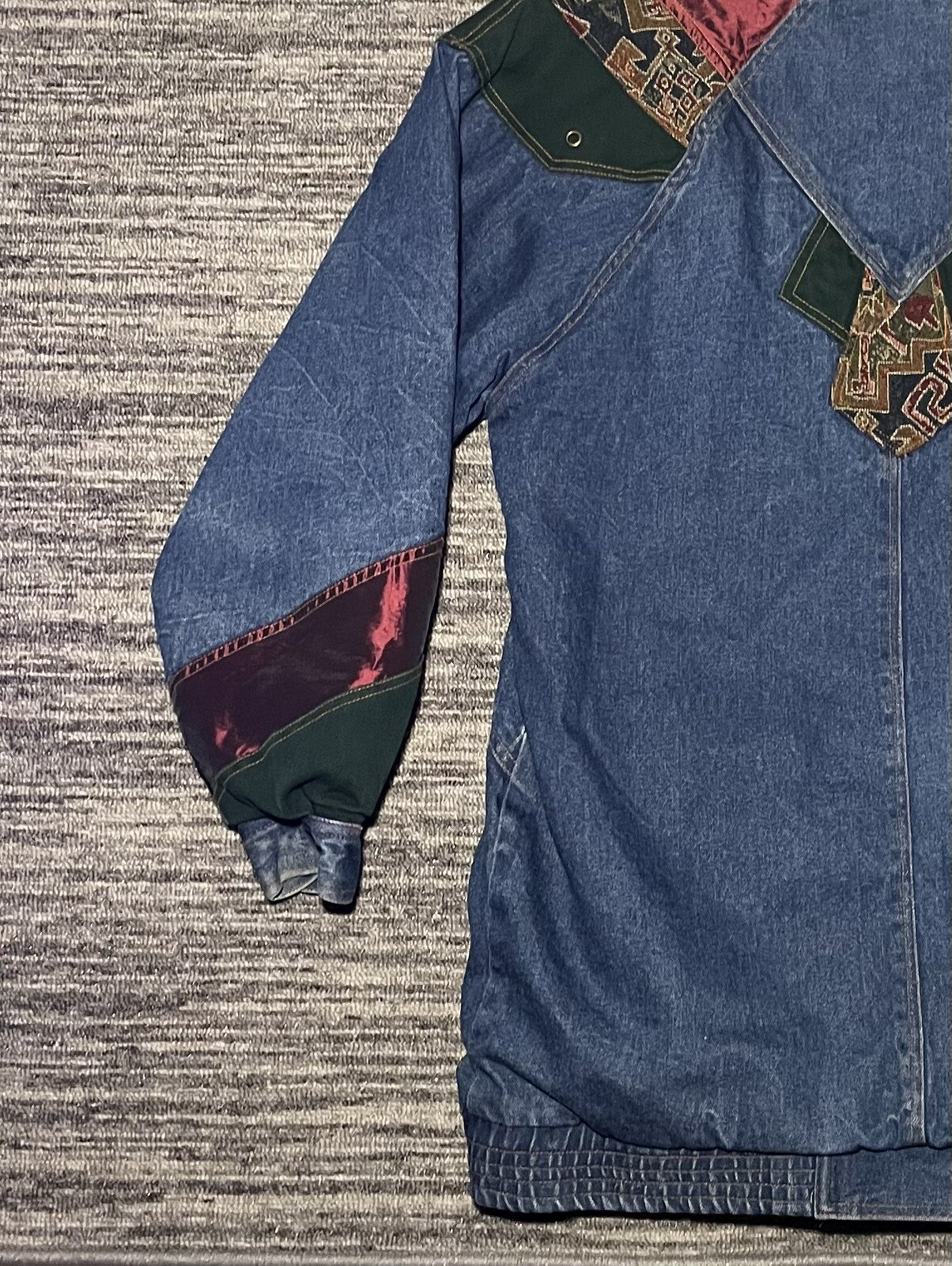 Vintage 90s Two Twenty Women’s Blue Denim Patchwork Winter Lined Jacket Small