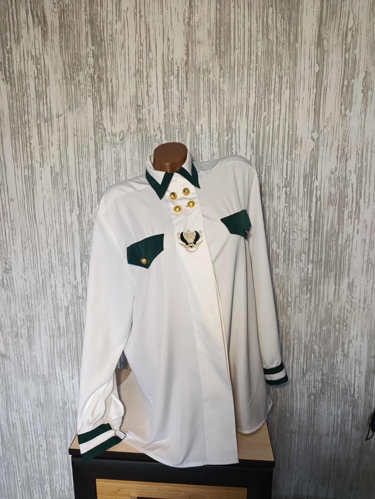 Vintage Yarell White Blouse Military Nautical Style | Green Trim | Gold Wing But