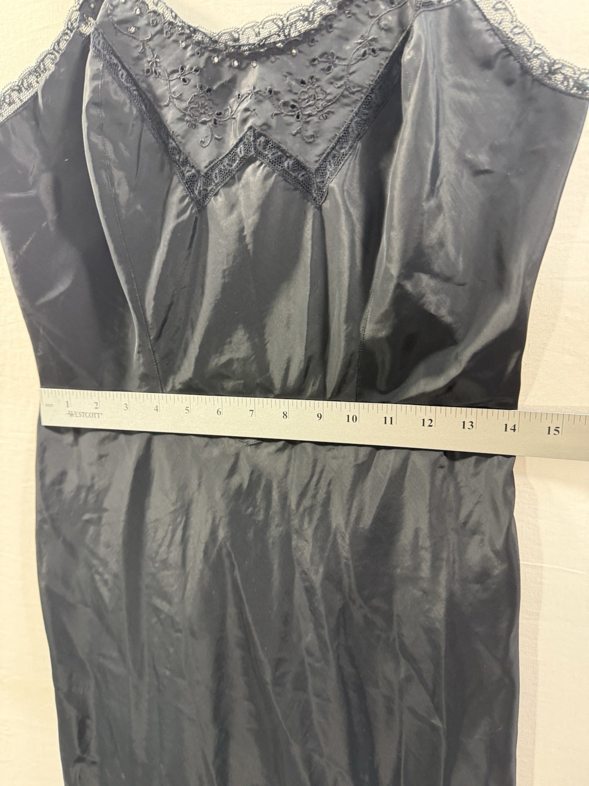 Vintage 1950’s BARBIZON Endear Tafredda Full Slip Black Dress Pleat Hem Miss 14