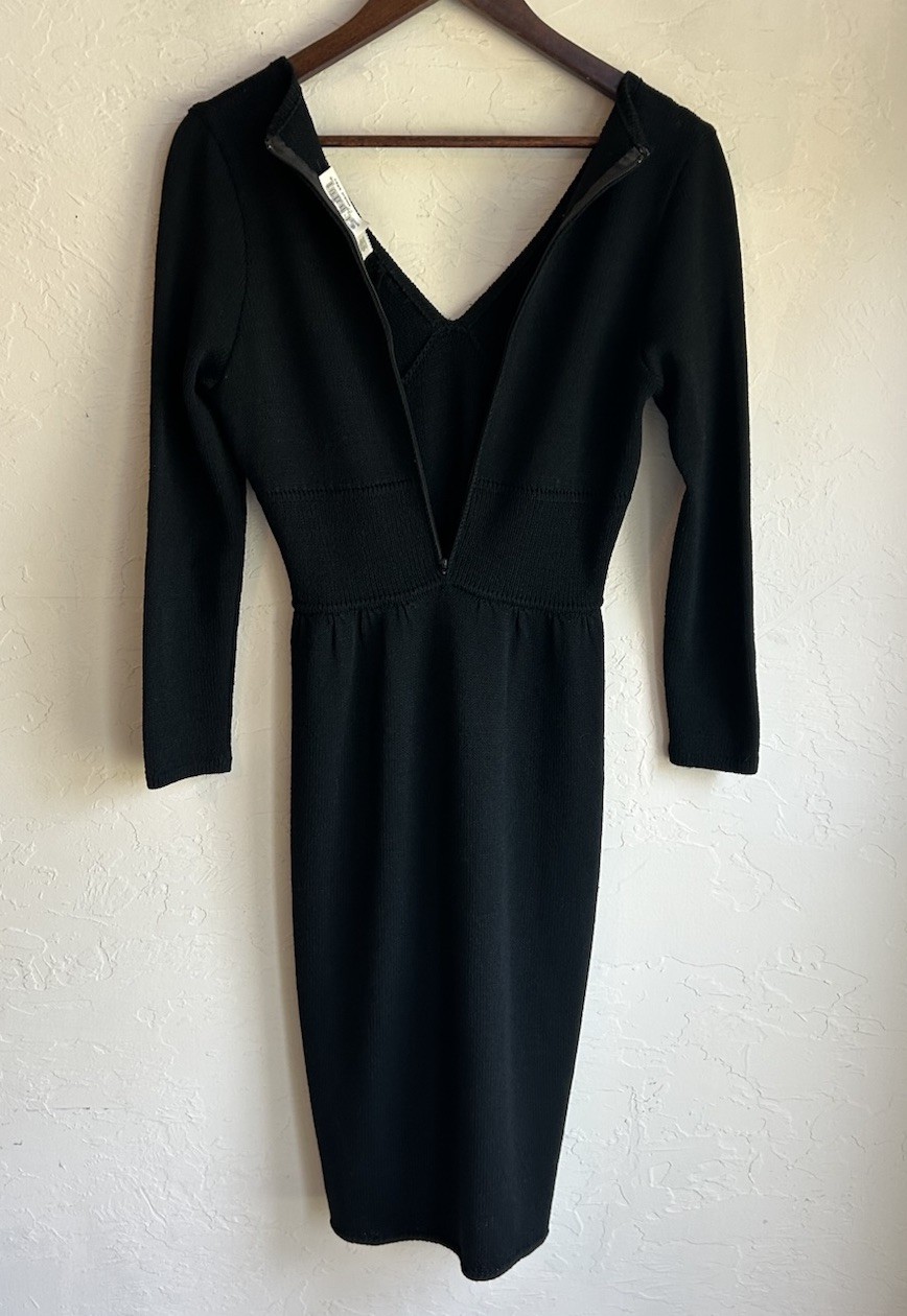 Vintage 70s 80s St. John Dress S Black Santana Knit Quiet Luxury Designer