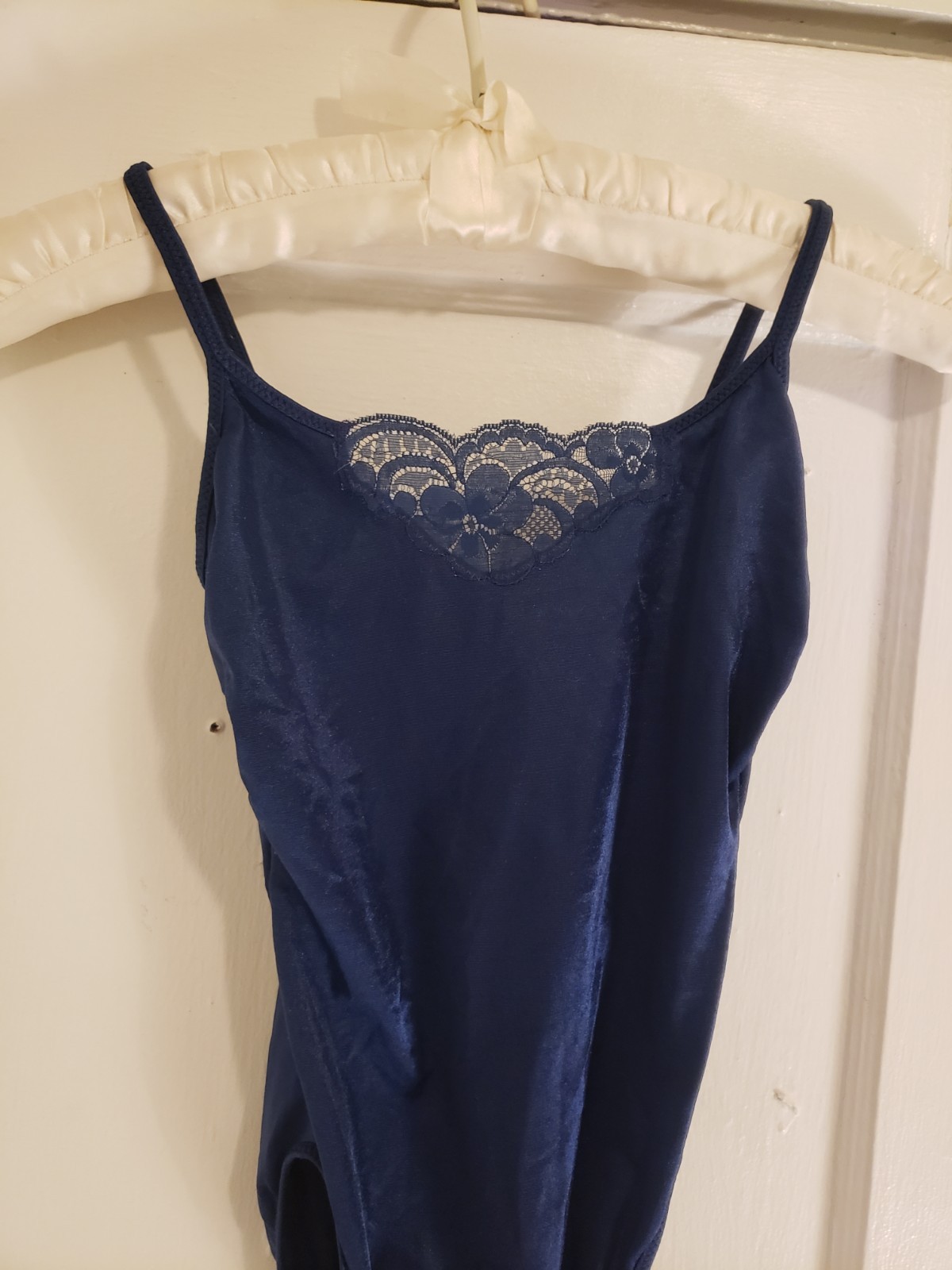 Vtg 80s Underscene Navy Nylon Blend Lace Lingerie Bodysuit Sz M Fits Small