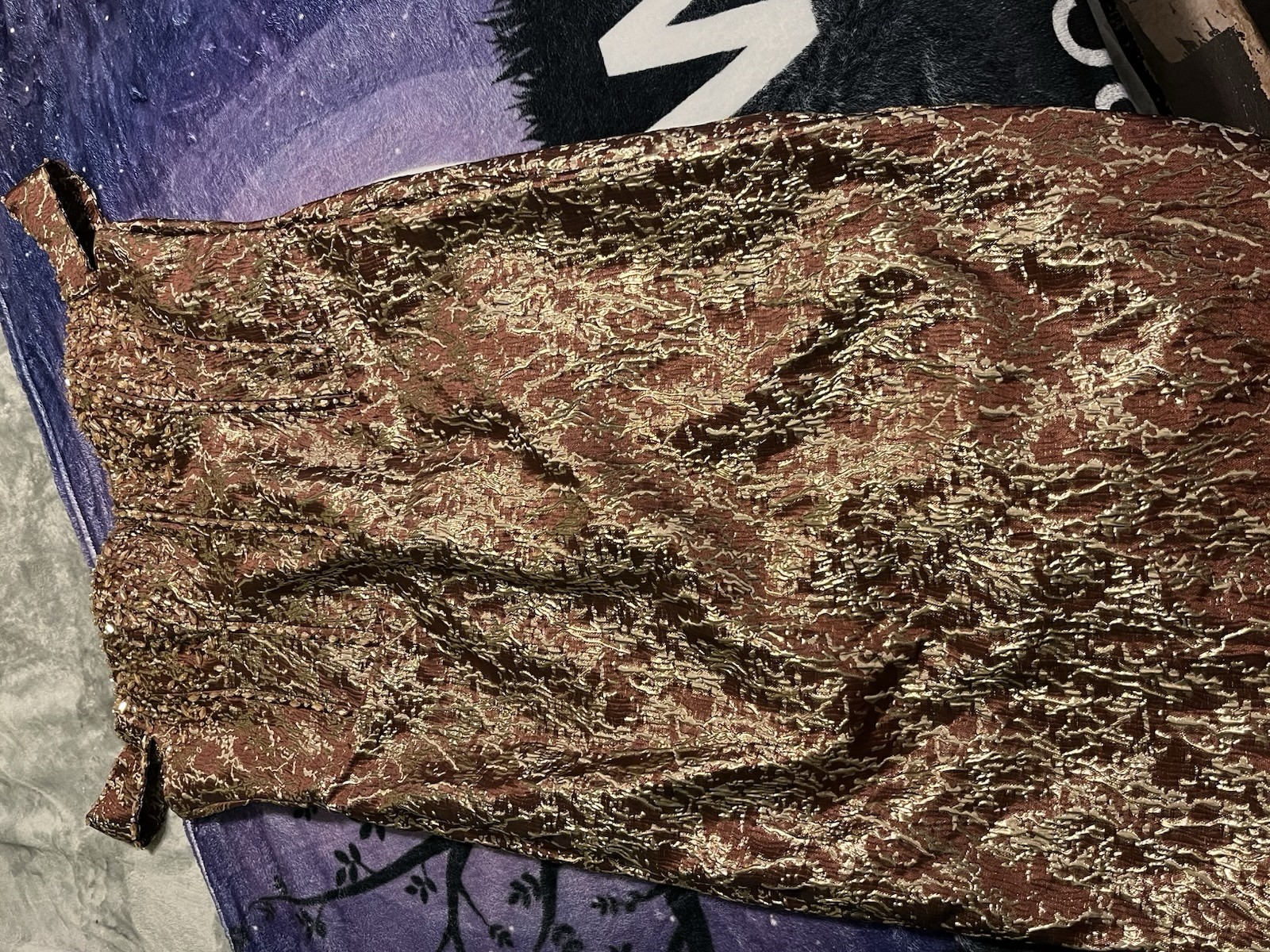 Vintage Metallic Brocade Beaded Cocktail Dress Brown & Gold