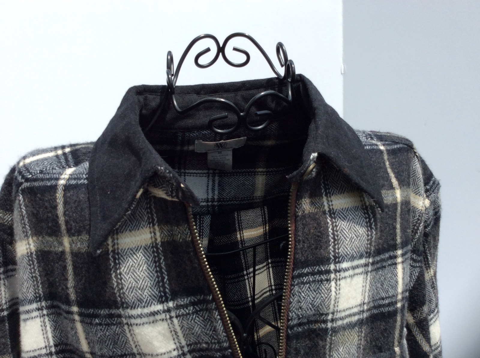 NWB Casuals Plaid Shirt Jacket Women Size M Wool Blend Black White Hipster