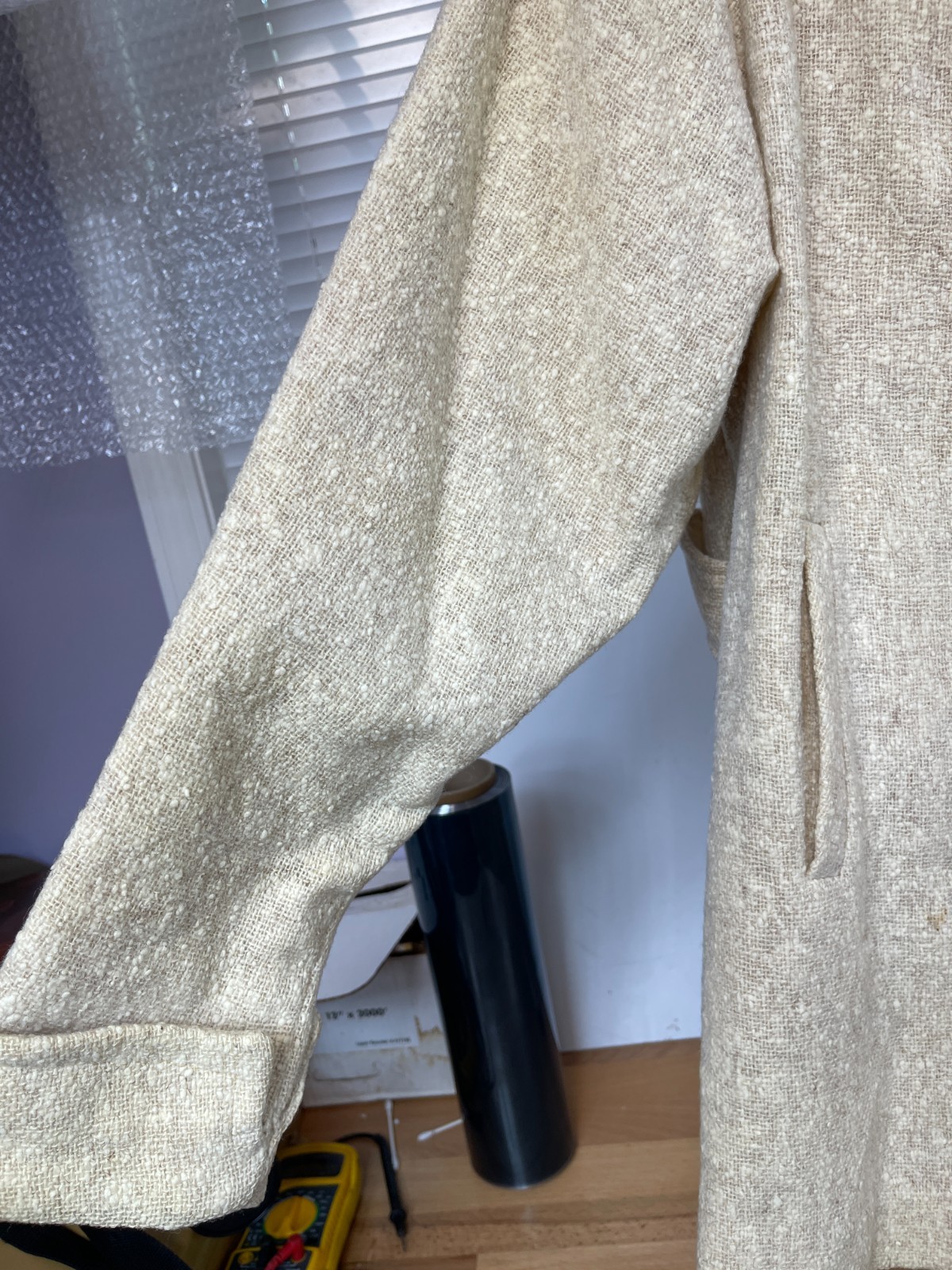 Vintage 1950s Fashioned by Irmac Wool Blend Coat Beige Bouclé Lined Mid Century