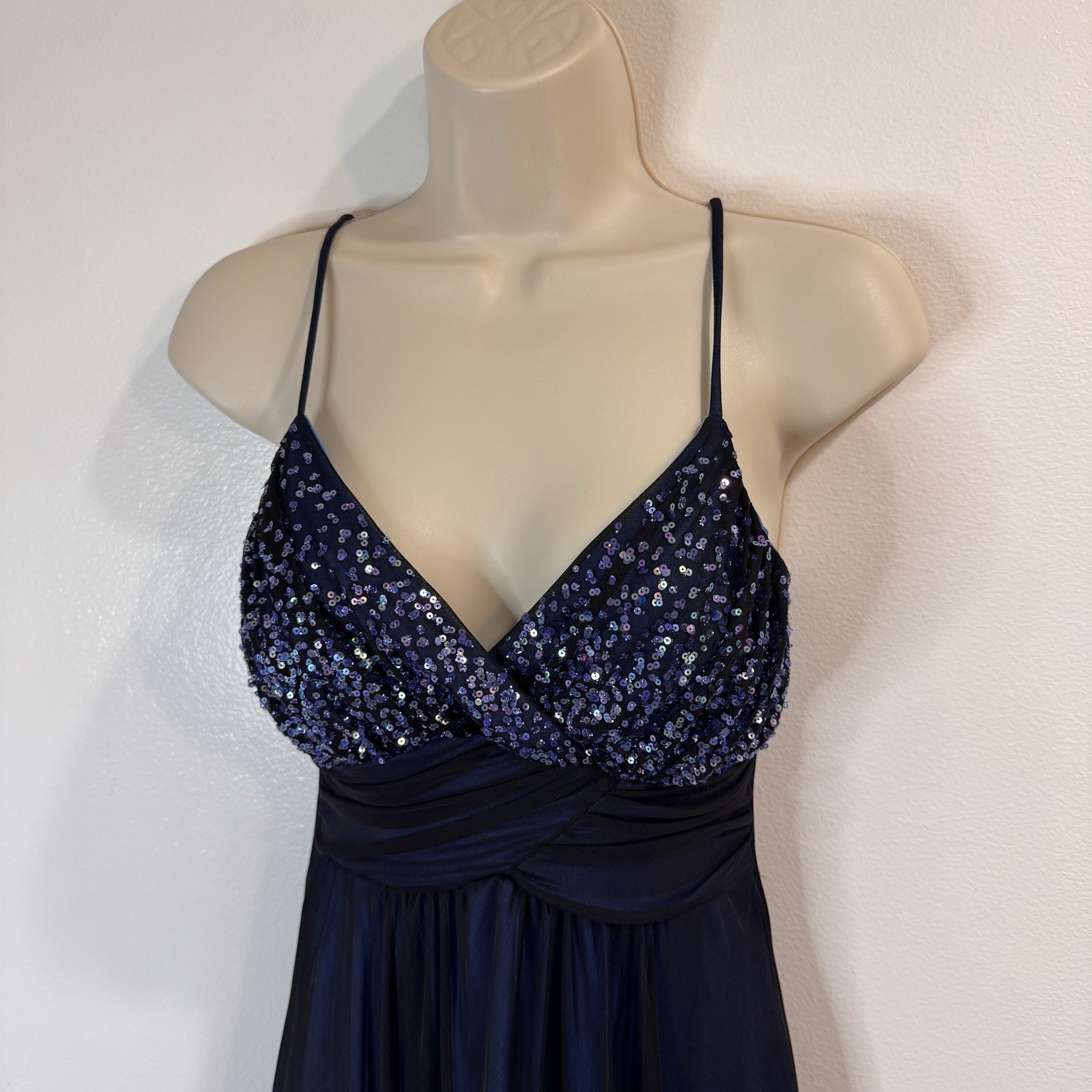 Vtg 90s Y2K City Studio Dress M Formal Sequin Fairy Whimsigoth Black Blue Empire