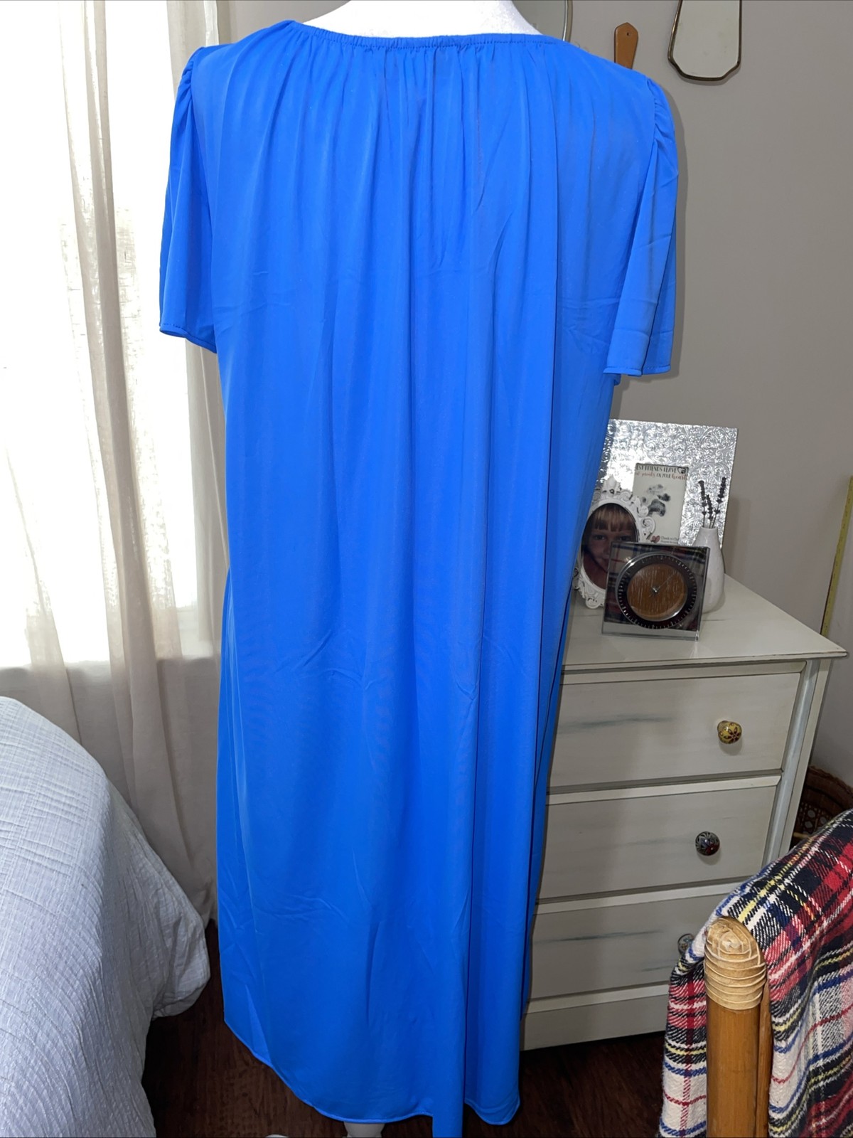 VTG Miss Elaine Nightgown Soft Nylon Aqua Marine Turquoise Butterfly Sleeve Med