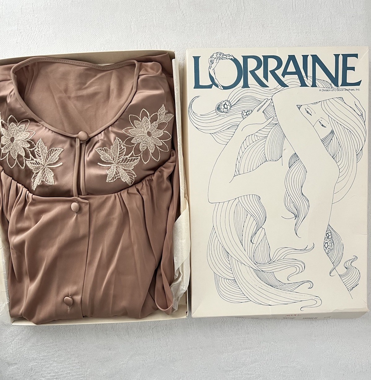 Vintage 70s Lorraine DEADSTOCK Lounge Pajama Set Regency Glam Brown Cognac Med