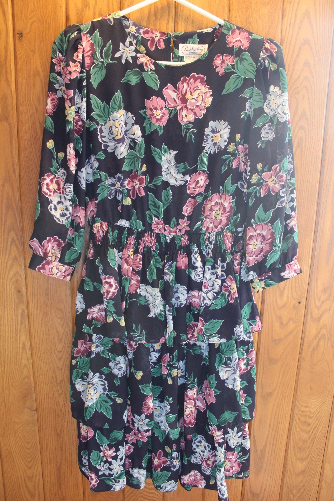 VTG LESLIE FAY PETITES FLORAL DRESS W/ 3 TIER SKIRT SZ 8 PETITE STRETCH WAIST