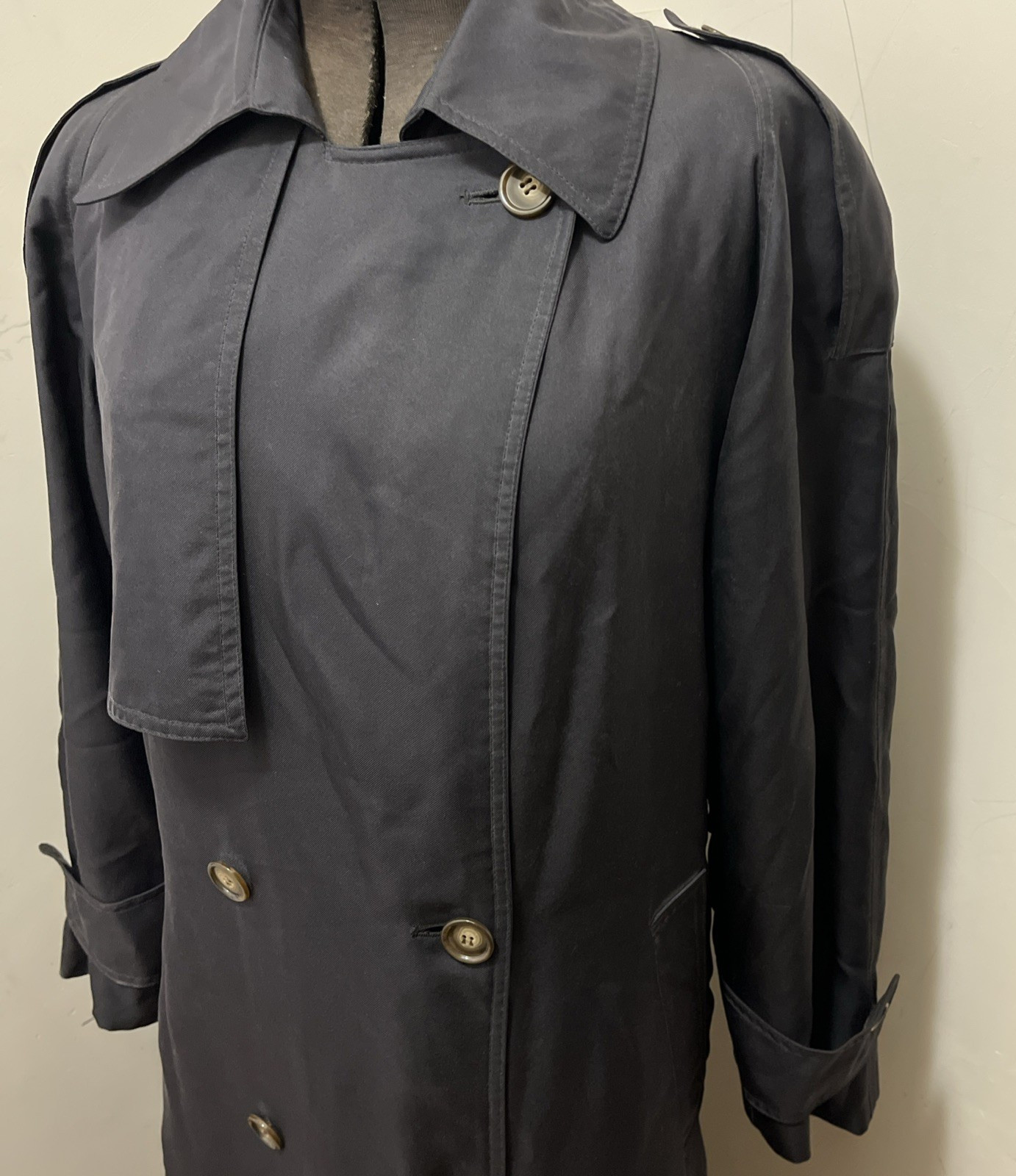 Vintage Count Romi Black 100% Silk Trench Coat Fall Size 4